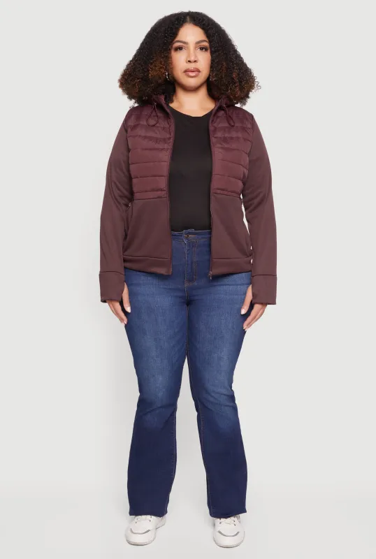 Plus Size Quilted Detail Zip Front Hooded Jacket with Thumb Holes sold by Rainbow