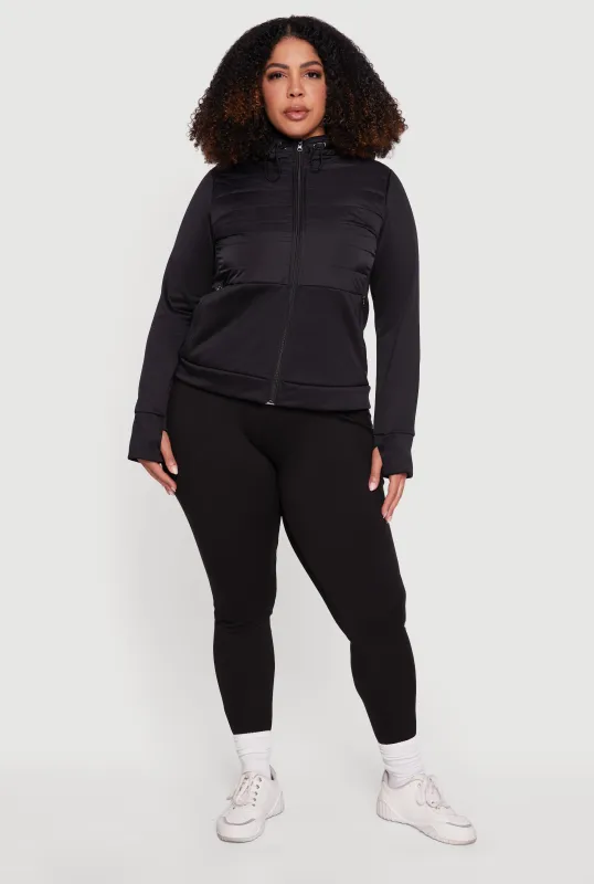 Plus Size Quilted Detail Zip Front Hooded Jacket with Thumb Holes sold by Rainbow