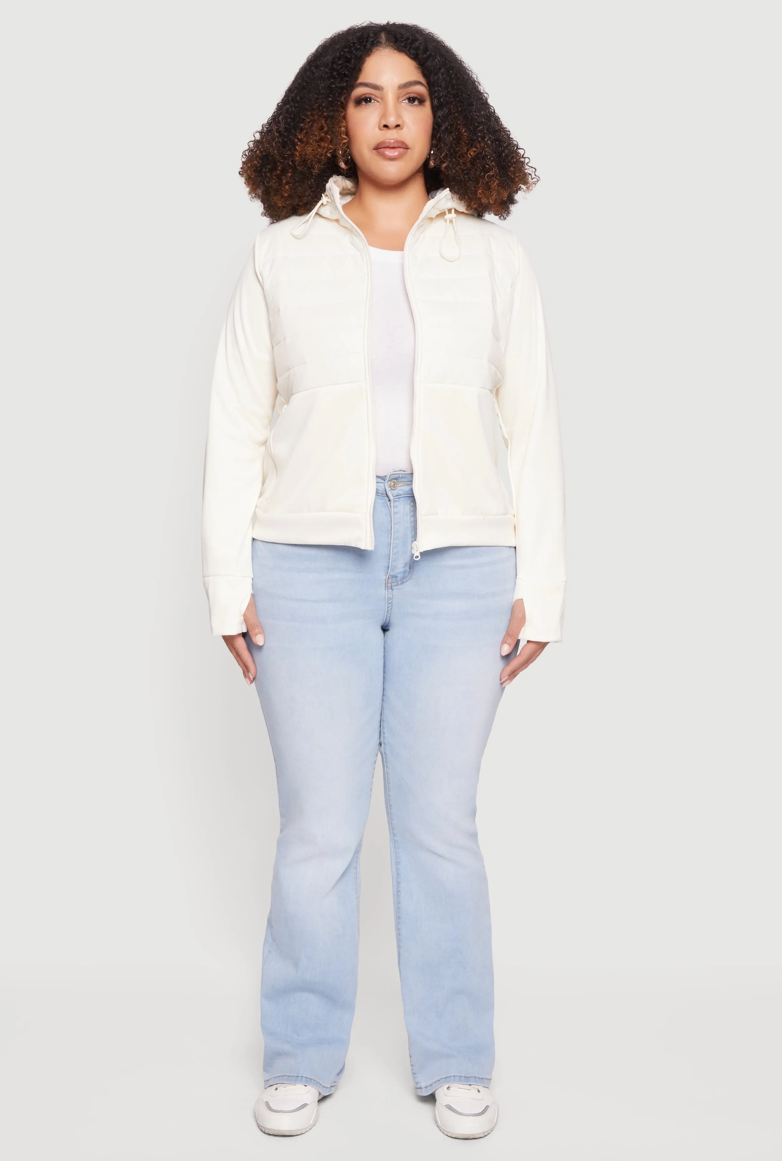 Plus Size Quilted Detail Zip Front Hooded Jacket with Thumb Holes sold by Rainbow product image thumbnail 3