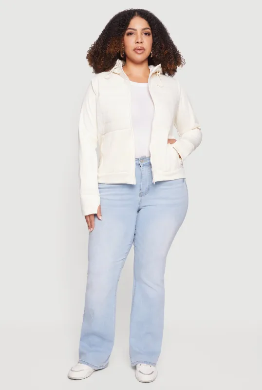 Plus Size Quilted Detail Zip Front Hooded Jacket with Thumb Holes sold by Rainbow