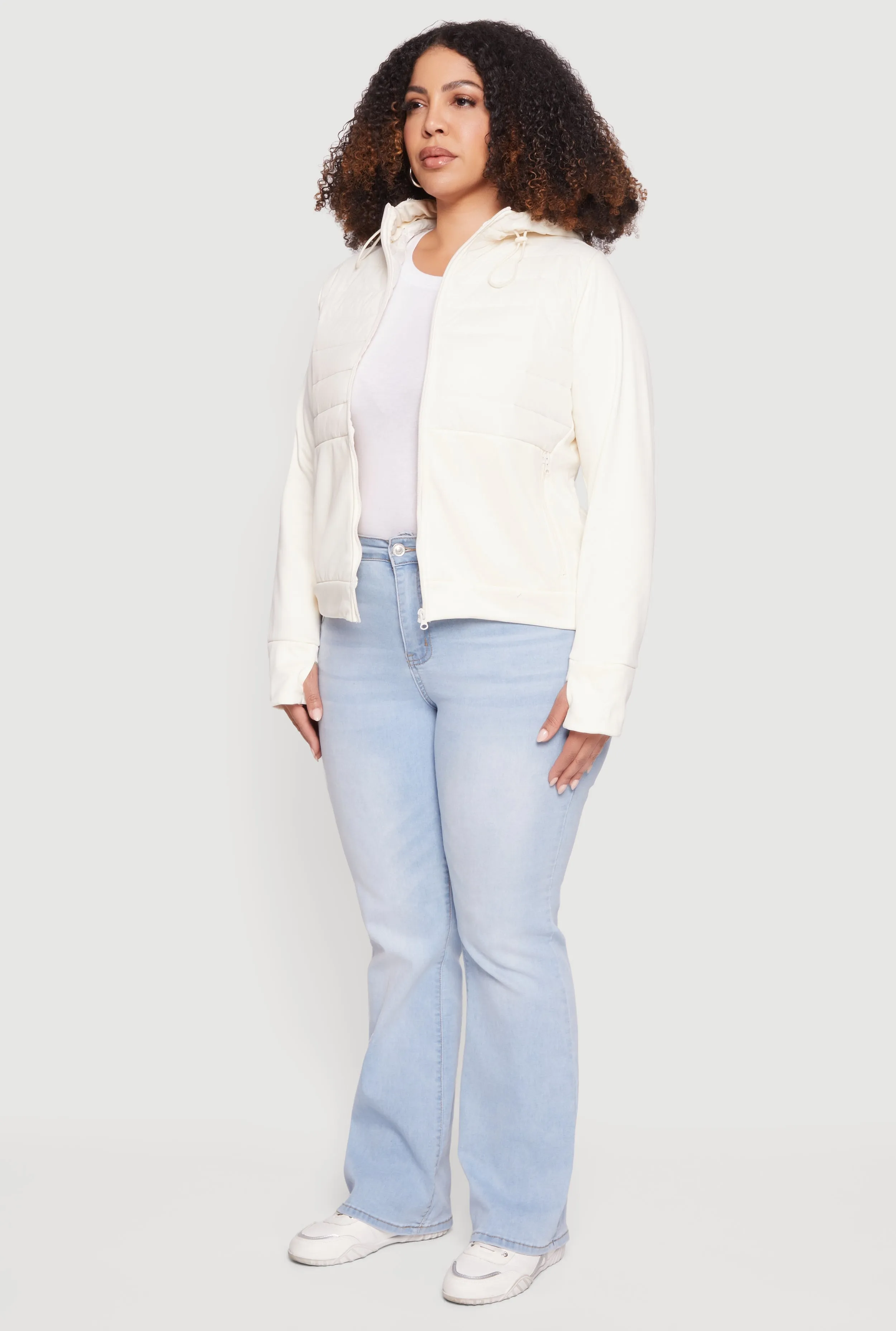 Plus Size Quilted Detail Zip Front Hooded Jacket with Thumb Holes sold by Rainbow product image thumbnail 5