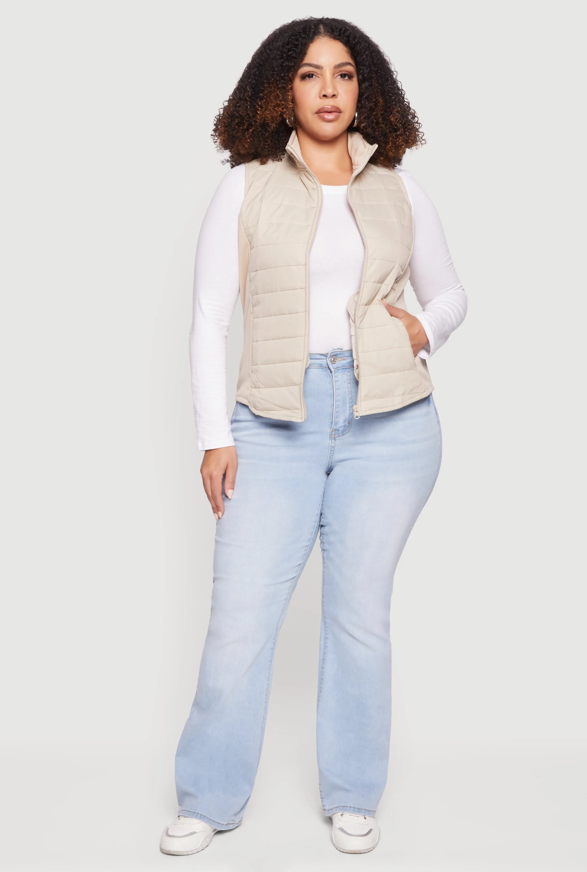 Plus Size Fleece Lined Side Detail Nylon Puffer Vest sold by Rainbow