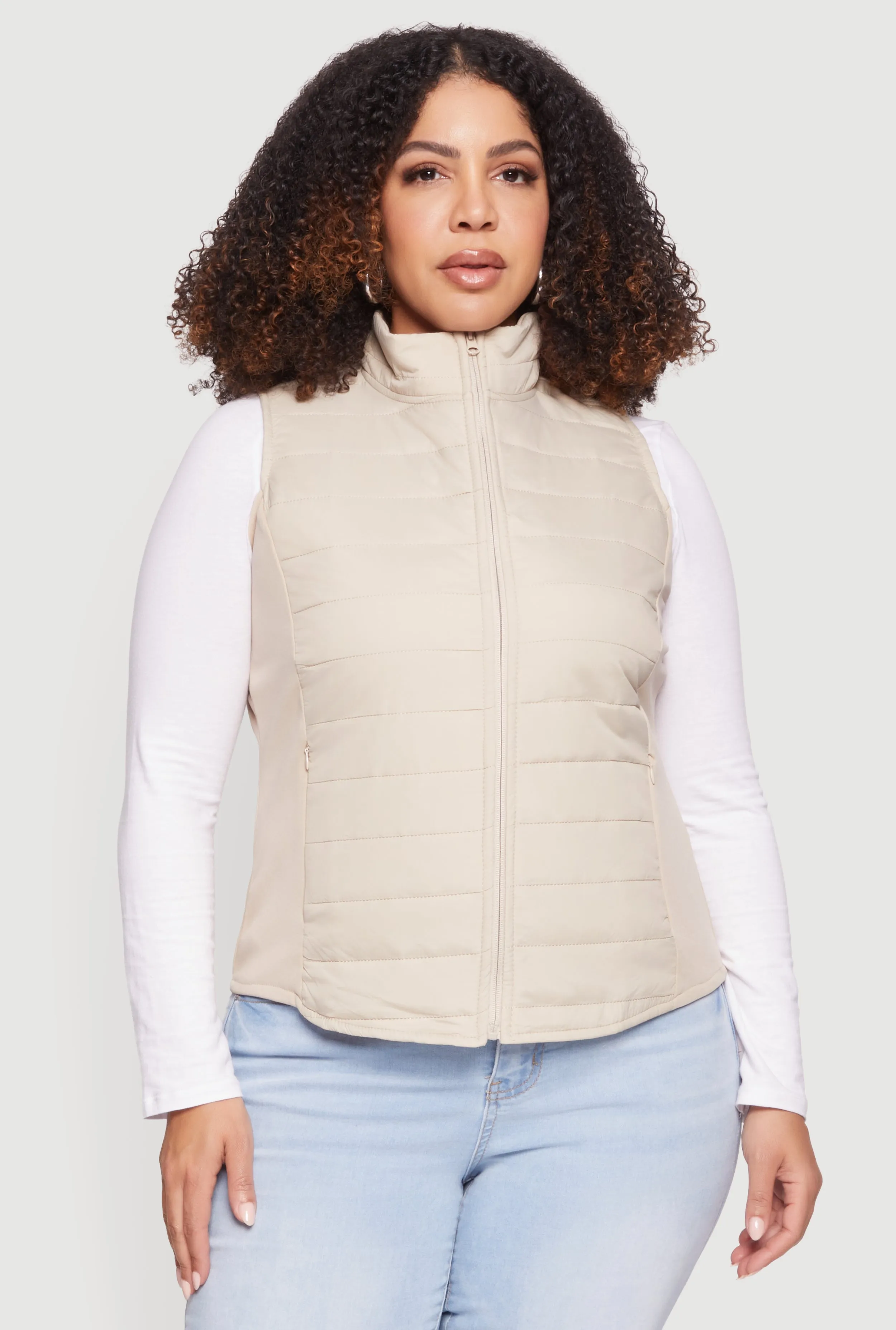 Plus Size Fleece Lined Side Detail Nylon Puffer Vest sold by Rainbow product image thumbnail 2