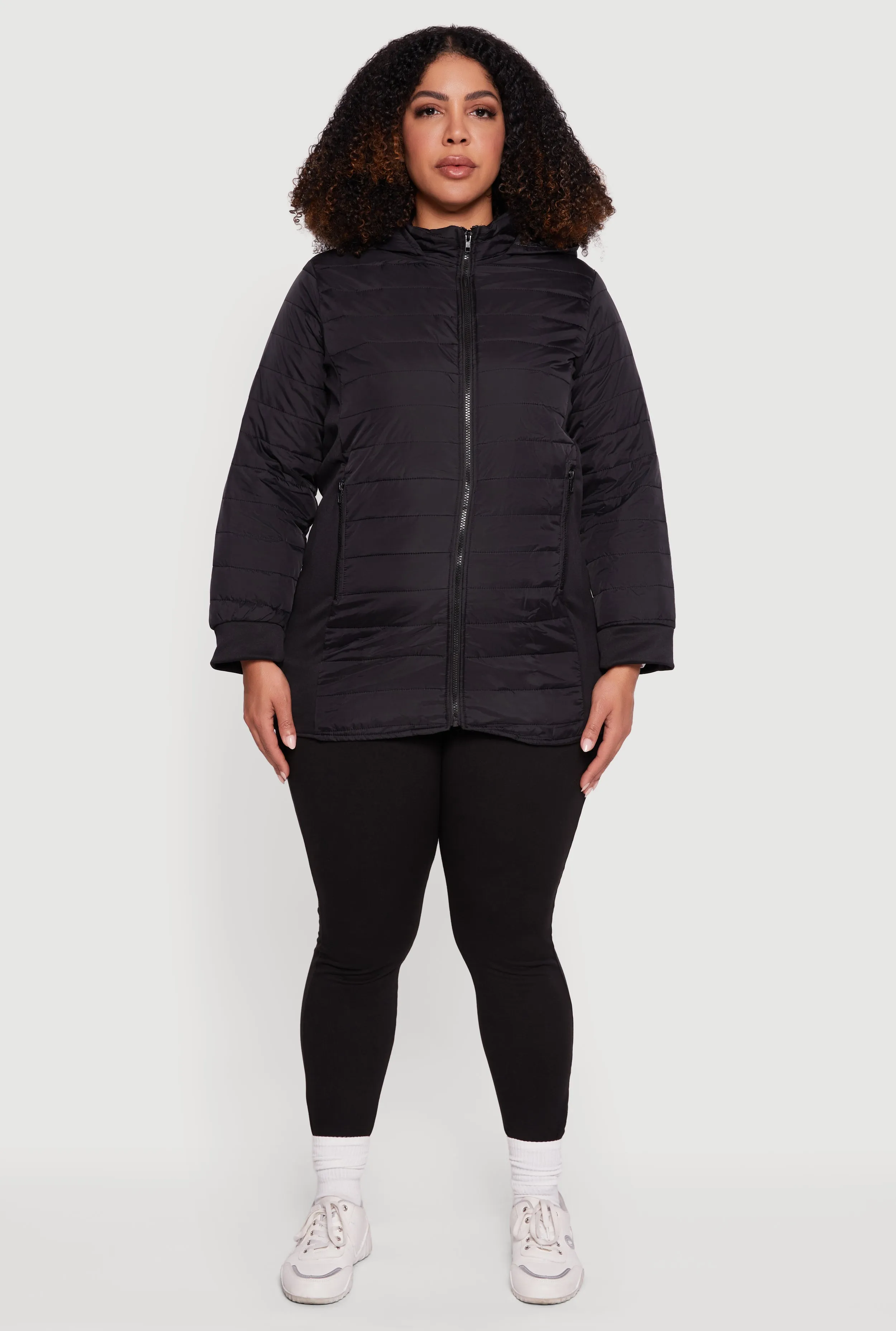 Plus Size Lightweight Hooded Zip Front Puffer Jacket sold by Rainbow product image thumbnail 3