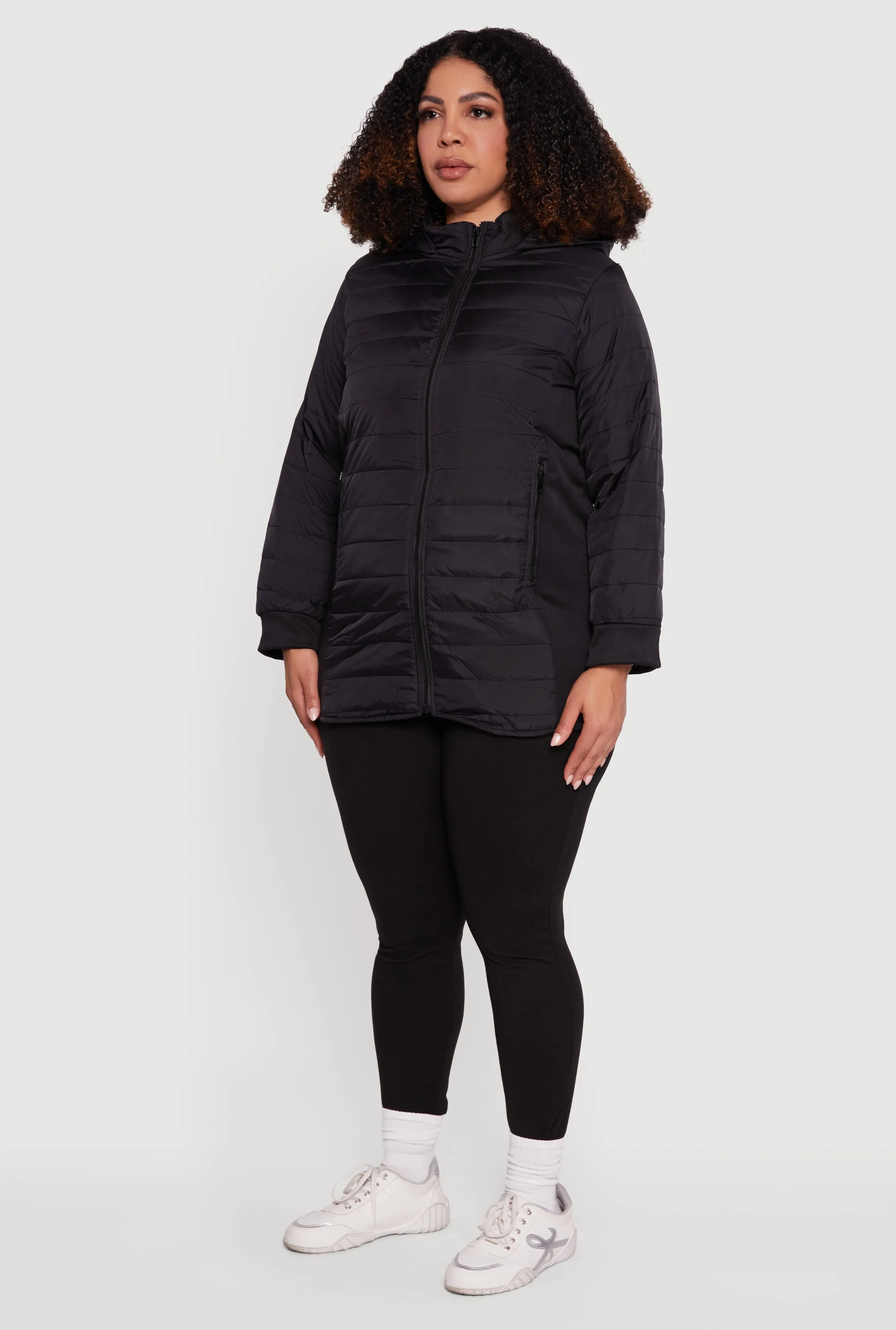 Plus Size Lightweight Hooded Zip Front Puffer Jacket sold by Rainbow product image thumbnail 5