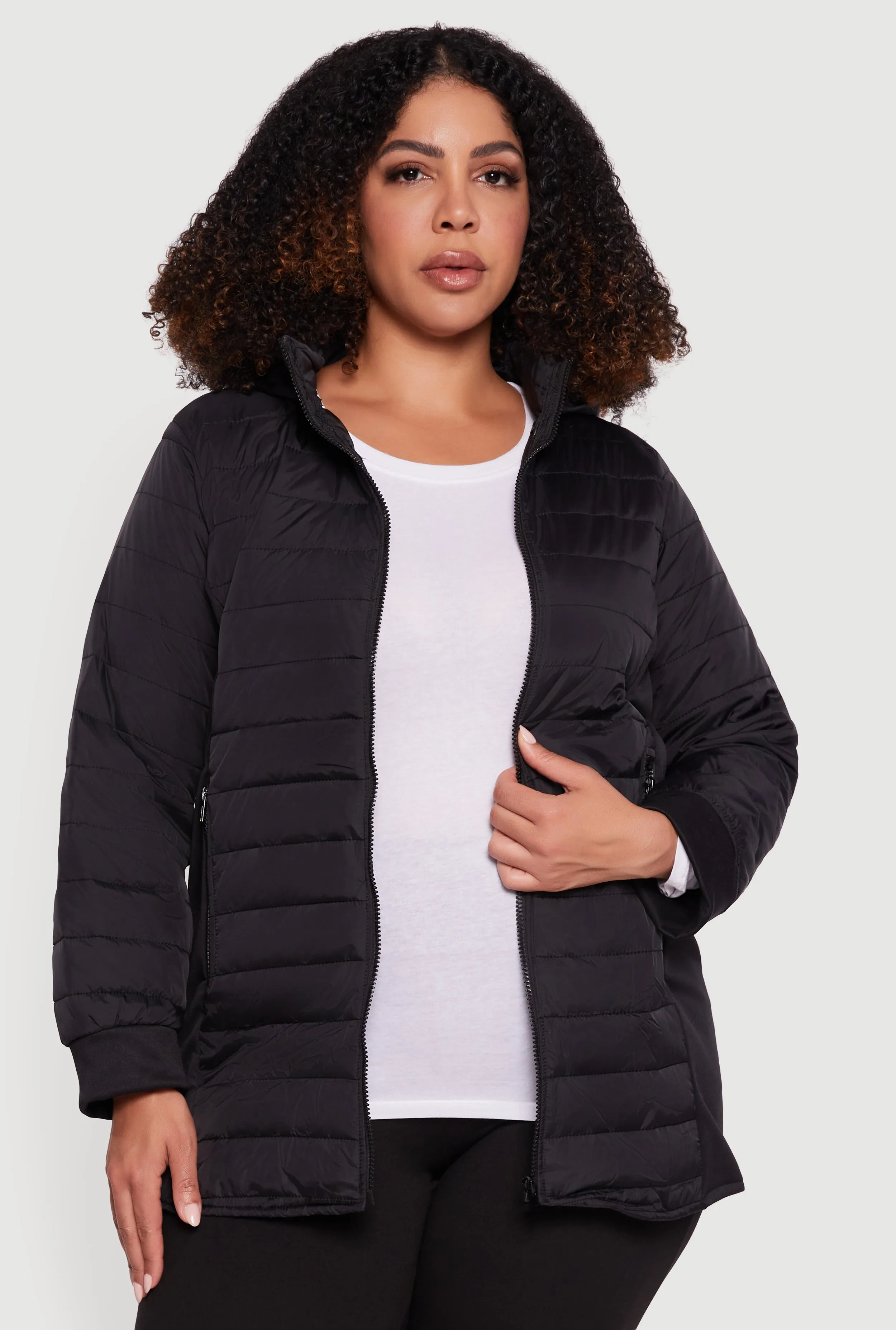 Plus Size Lightweight Hooded Zip Front Puffer Jacket sold by Rainbow product image thumbnail 2