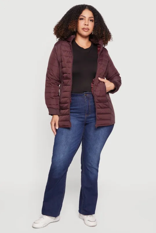 Plus Size Lightweight Hooded Zip Front Puffer Jacket sold by Rainbow