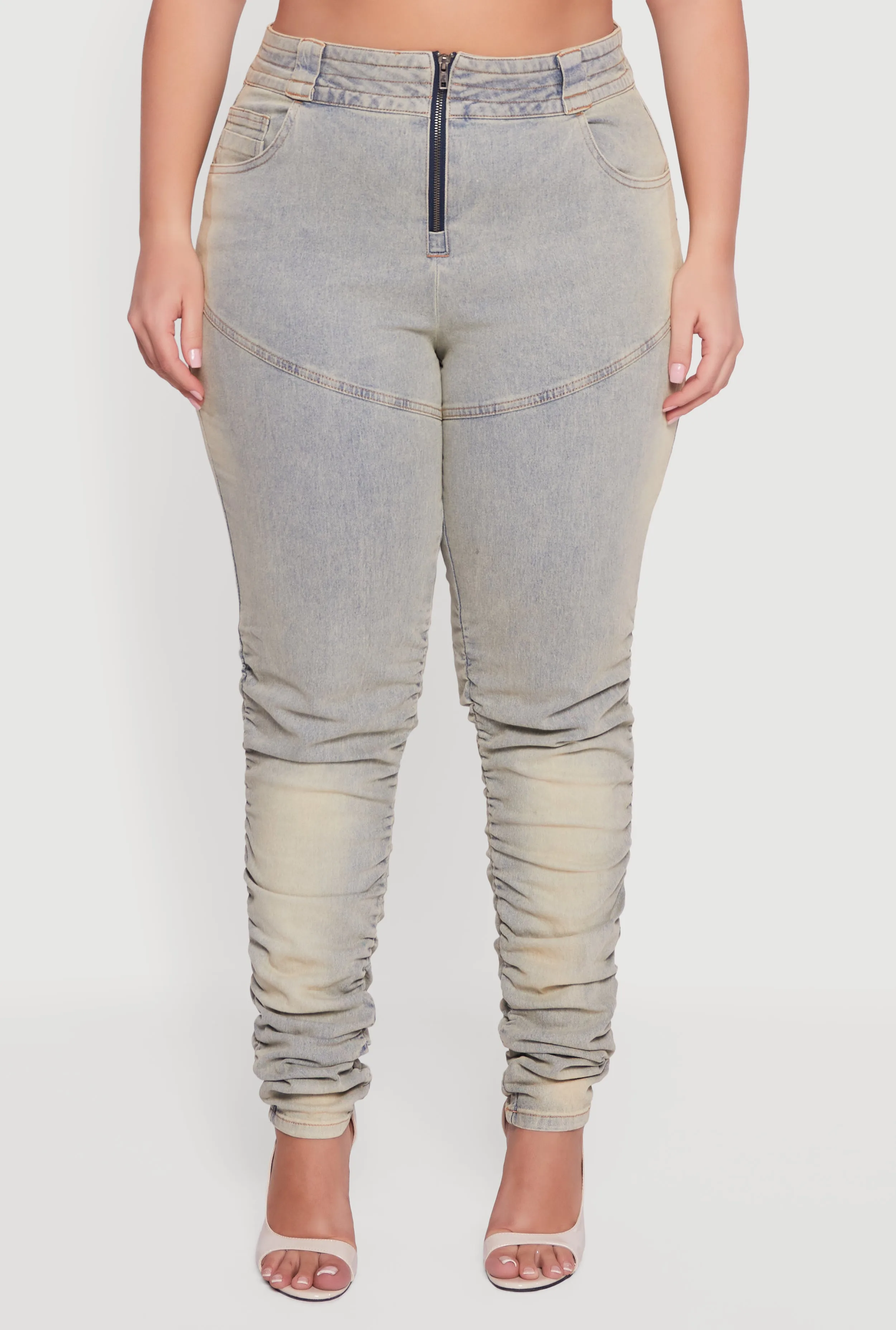 Plus Size High Waisted Side Ruched Acid Wash Jeans sold by Rainbow product image thumbnail 3