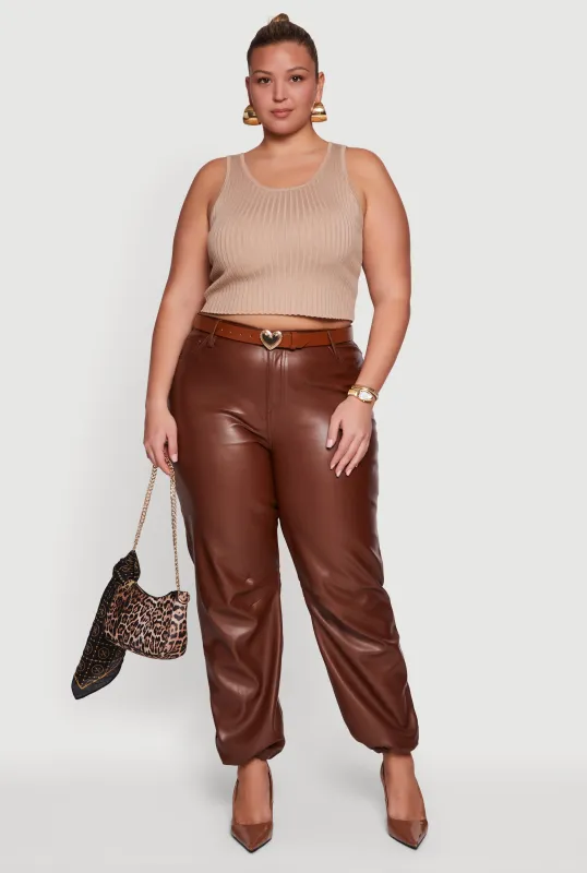 Plus Size Fleece Lined High Waisted Faux Leather Joggers sold by Rainbow