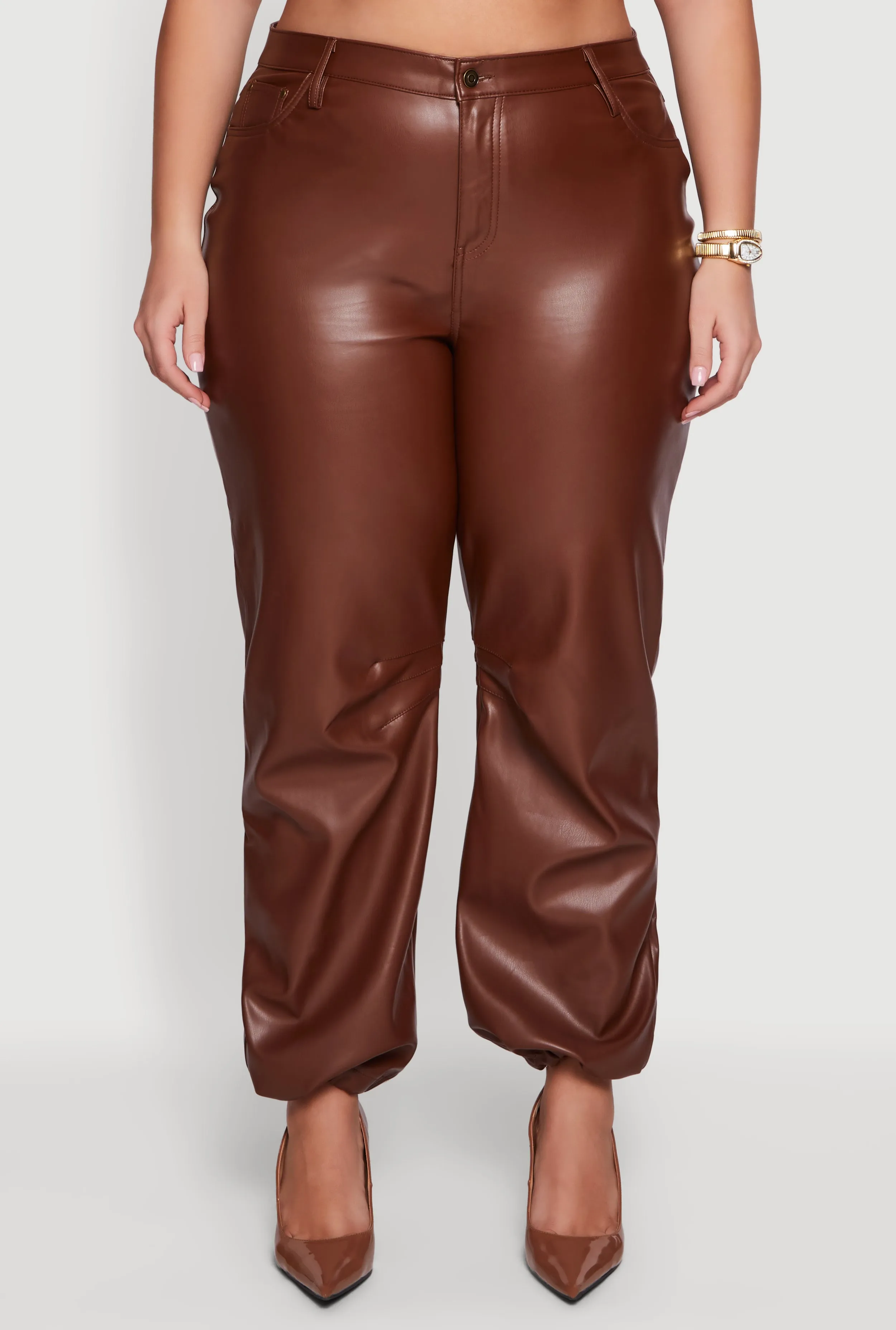 Plus Size Fleece Lined High Waisted Faux Leather Joggers sold by Rainbow product image thumbnail 5