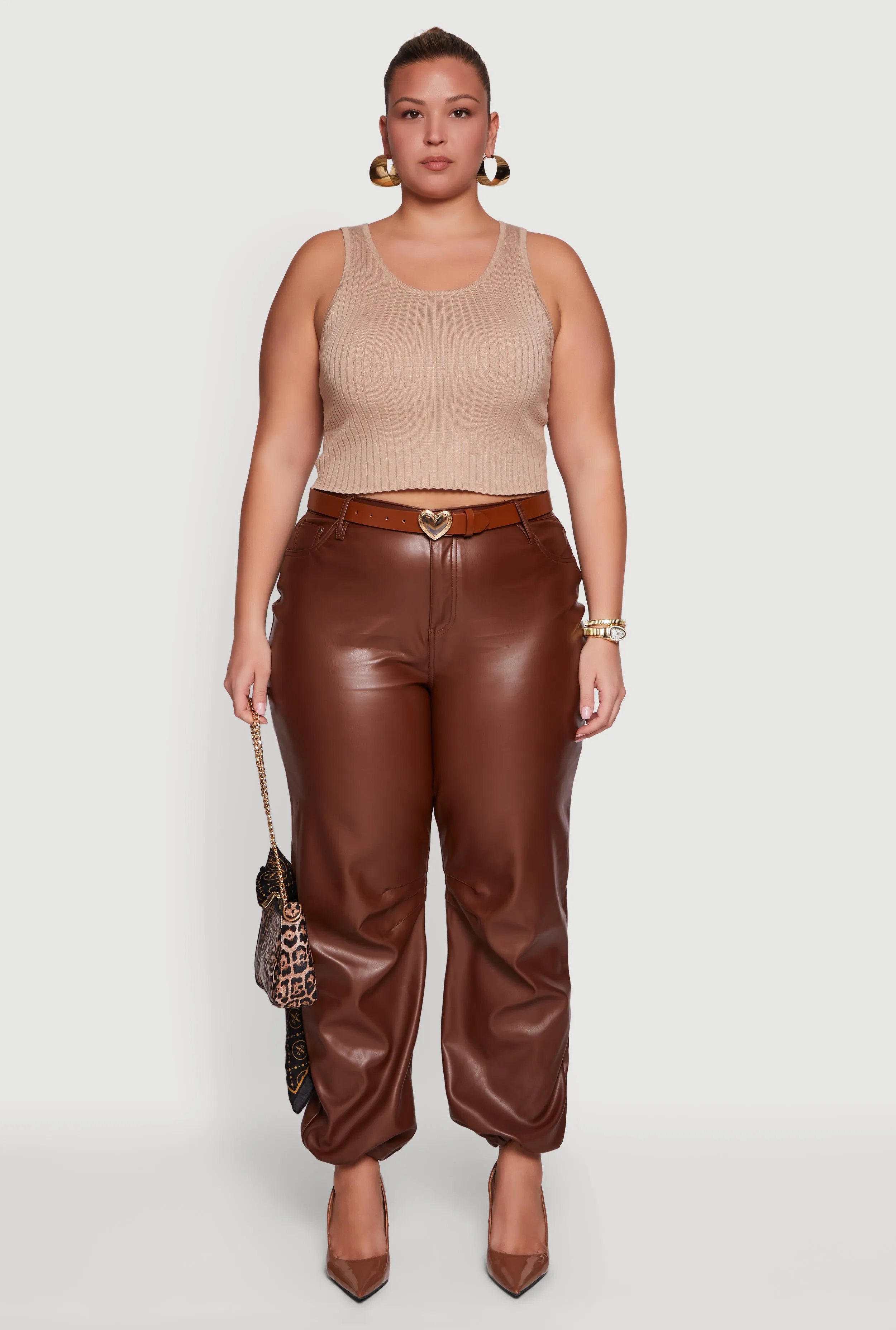 Plus Size Fleece Lined High Waisted Faux Leather Joggers sold by Rainbow product image thumbnail 2