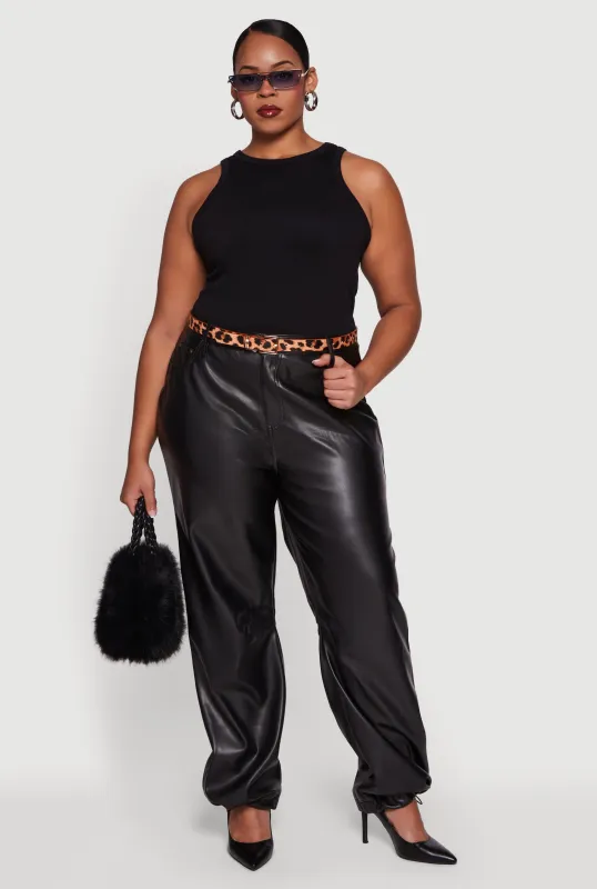 Plus Size Fleece Lined High Waisted Faux Leather Joggers sold by Rainbow
