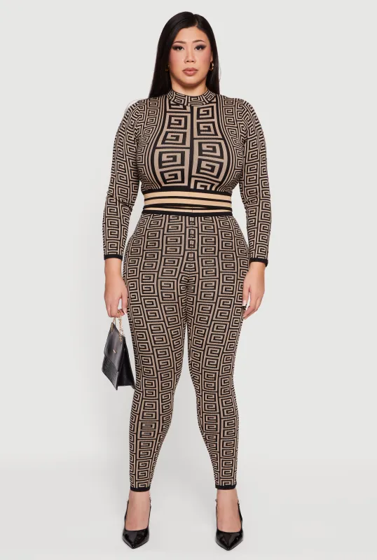 Plus Size High Waisted Geometric Print Leggings sold by Rainbow