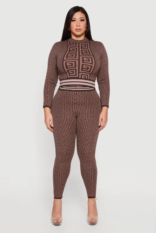 Plus Size High Waisted Geometric Print Leggings sold by Rainbow