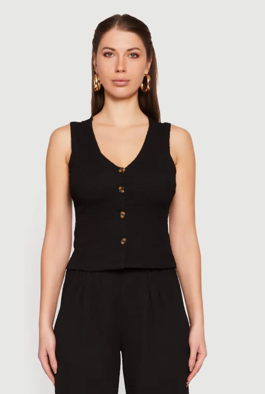 Textured Knit Button Front Vest sold by Rainbow