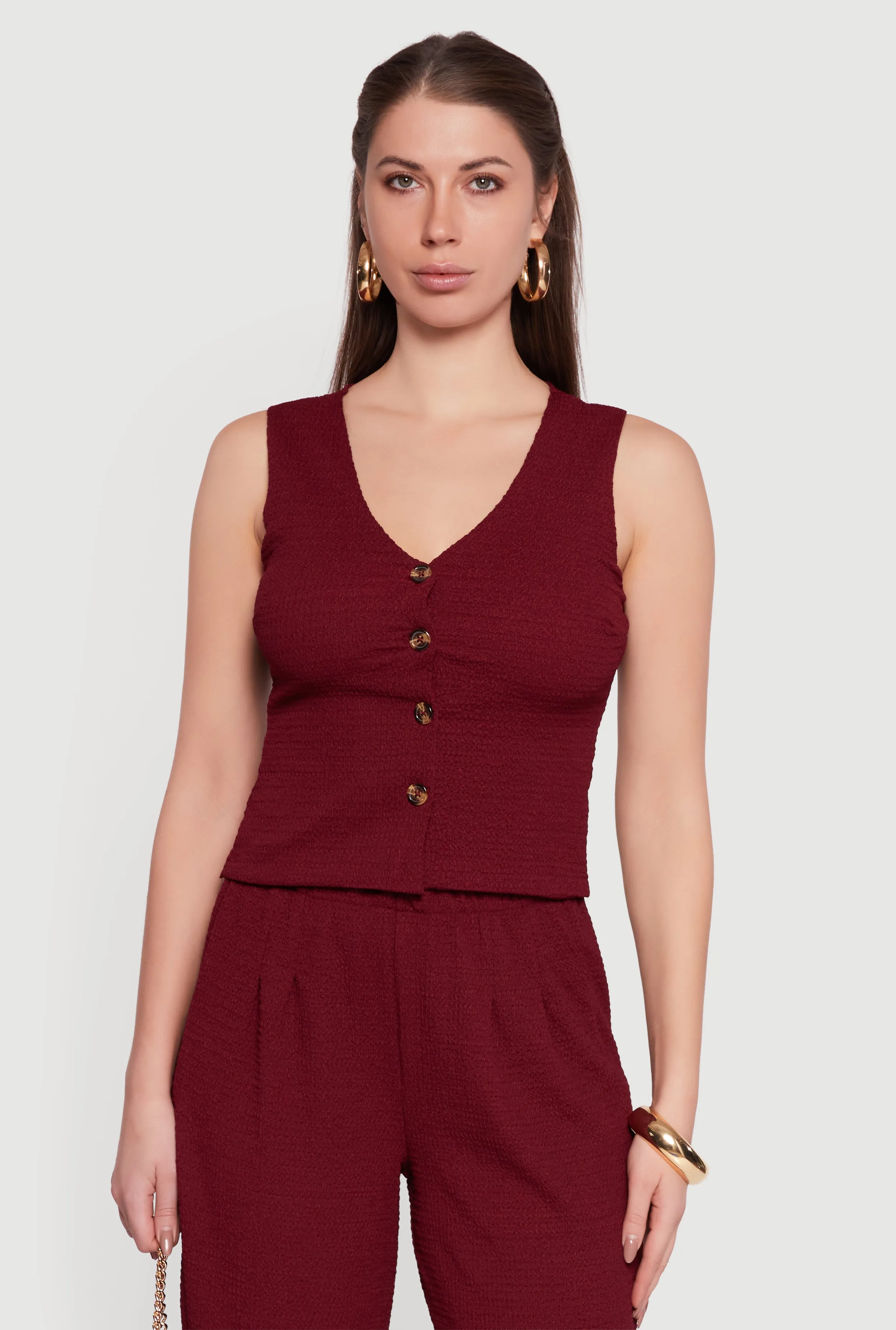 Textured Knit Button Front Vest sold by Rainbow