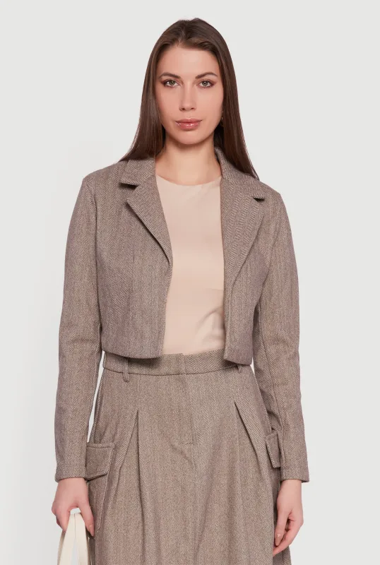 Cropped Open Front Herringbone Blazer sold by Rainbow