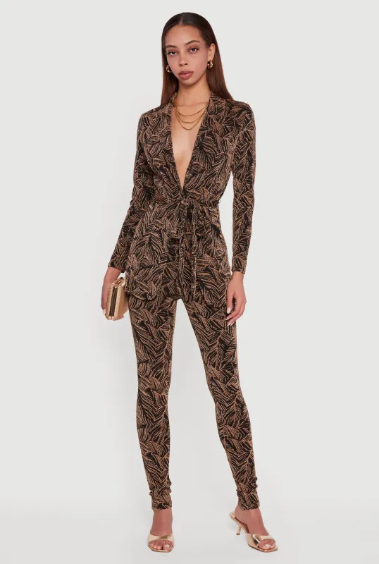 Lurex Printed Tie Waist Blazer and Leggings Set sold by Rainbow