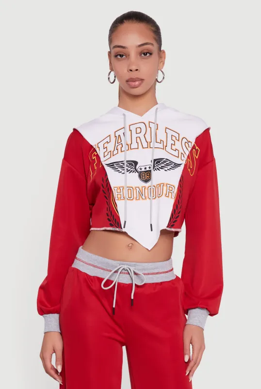 Fearless Graphic Color Blocked Cropped Hoodie sold by Rainbow