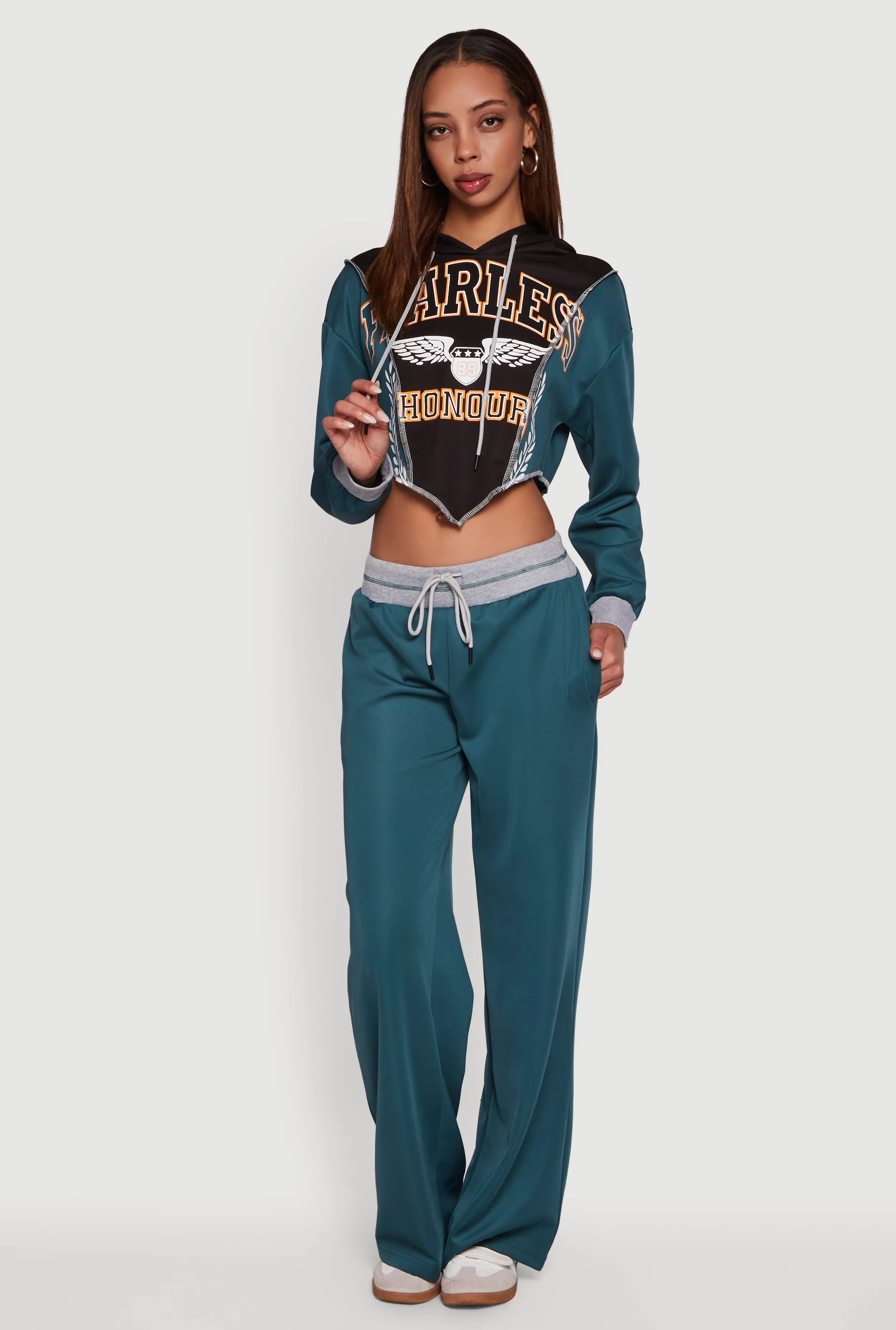 Drawstring Wide Leg Pants with Contrast Waistband sold by Rainbow