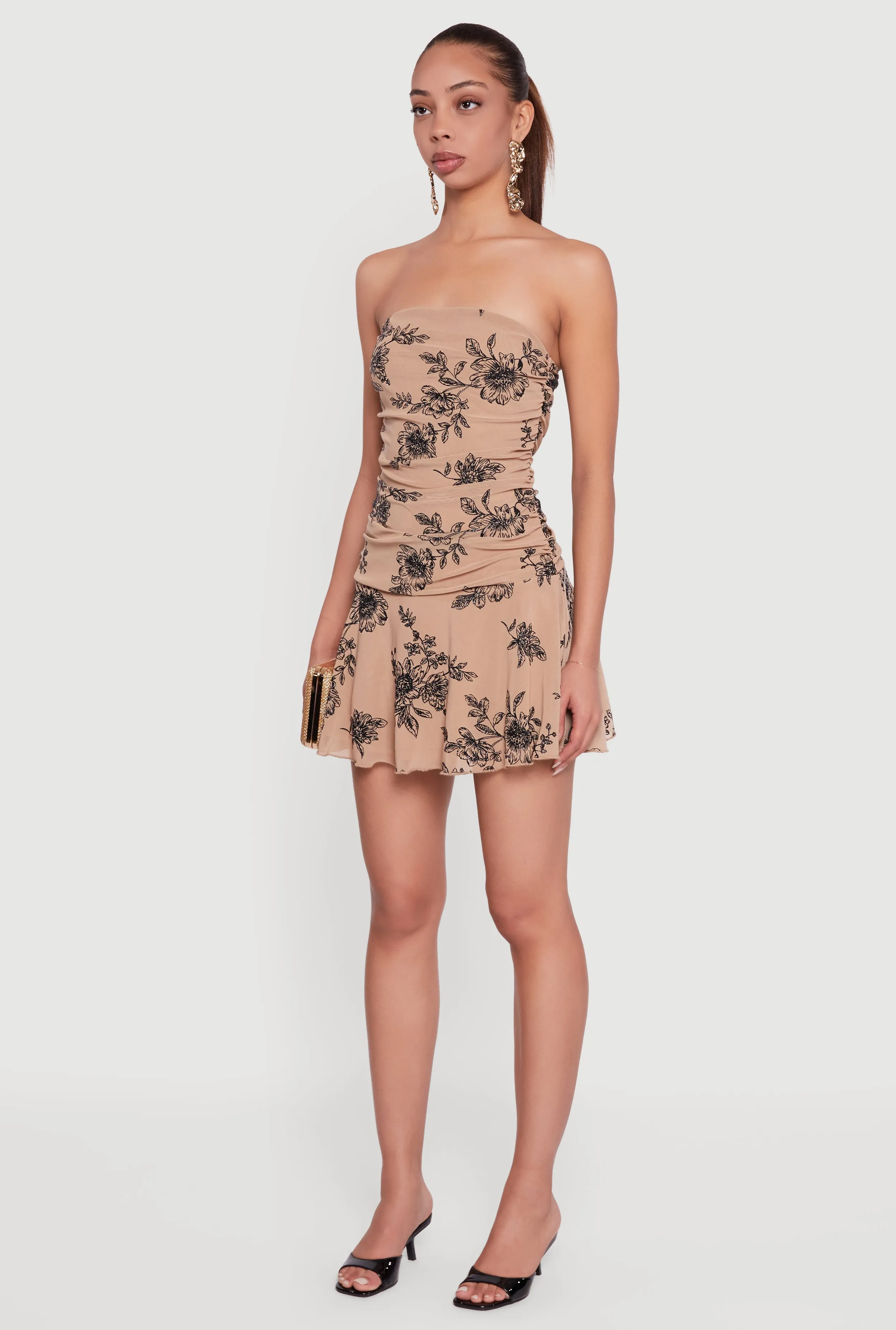 Glitter Floral Ruched Strapless Mini Dress sold by Rainbow product image thumbnail 3