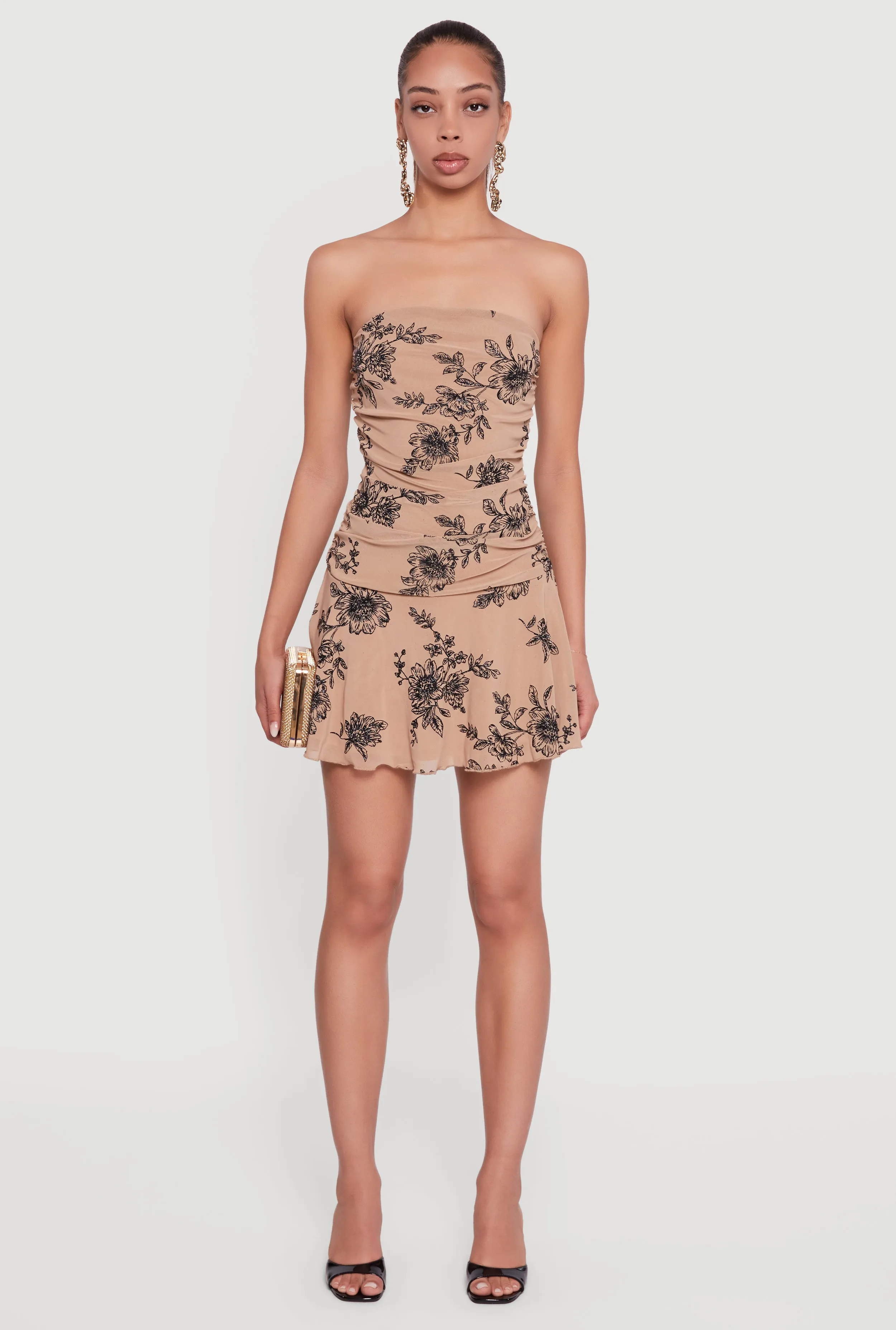 Glitter Floral Ruched Strapless Mini Dress sold by Rainbow product image thumbnail 2