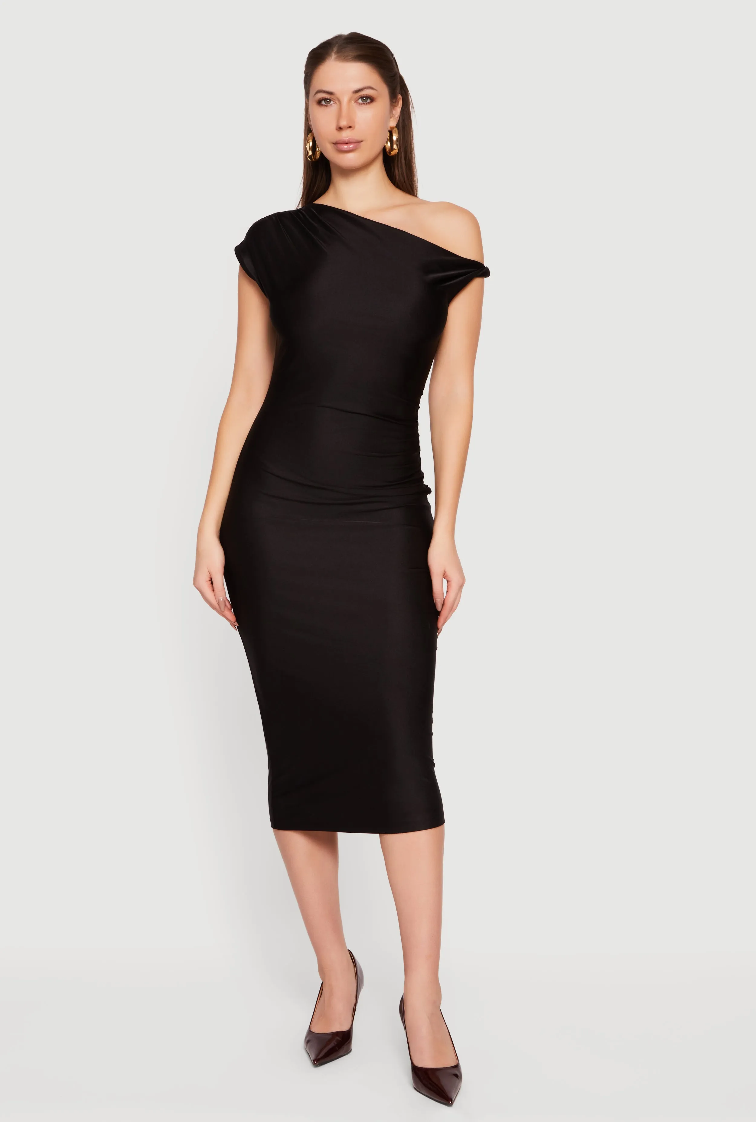 One Shoulder Cap Sleeve Ruched Midi Dress sold by Rainbow