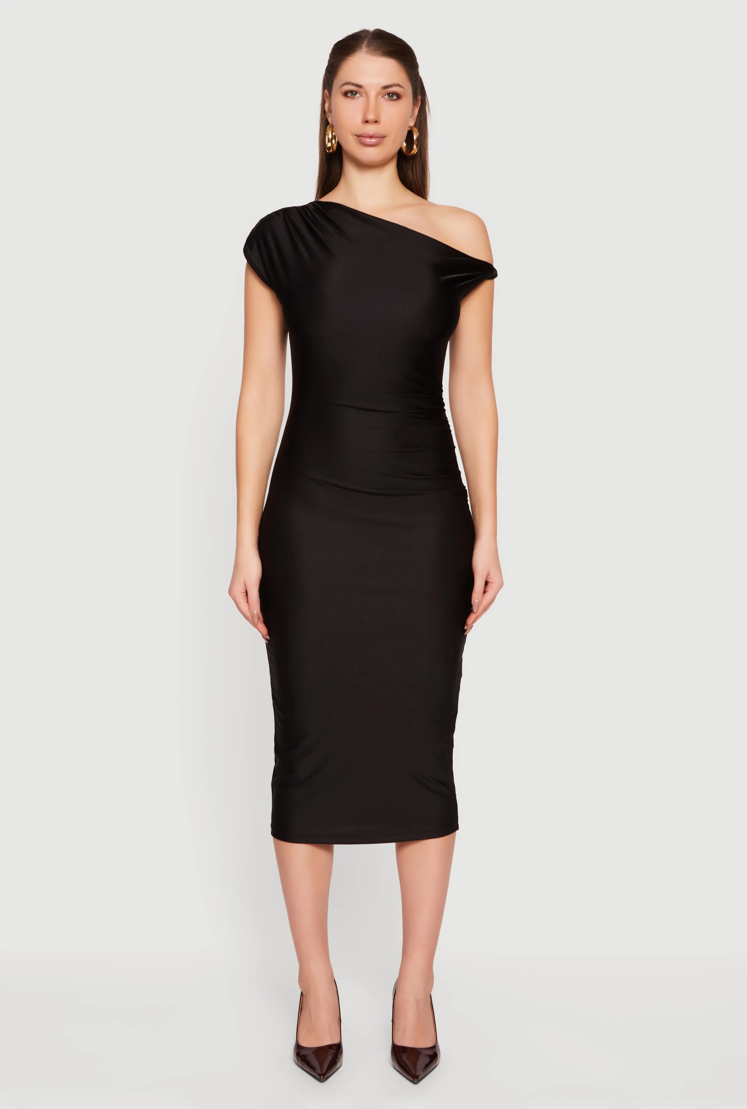 One Shoulder Cap Sleeve Ruched Midi Dress sold by Rainbow product image thumbnail 2