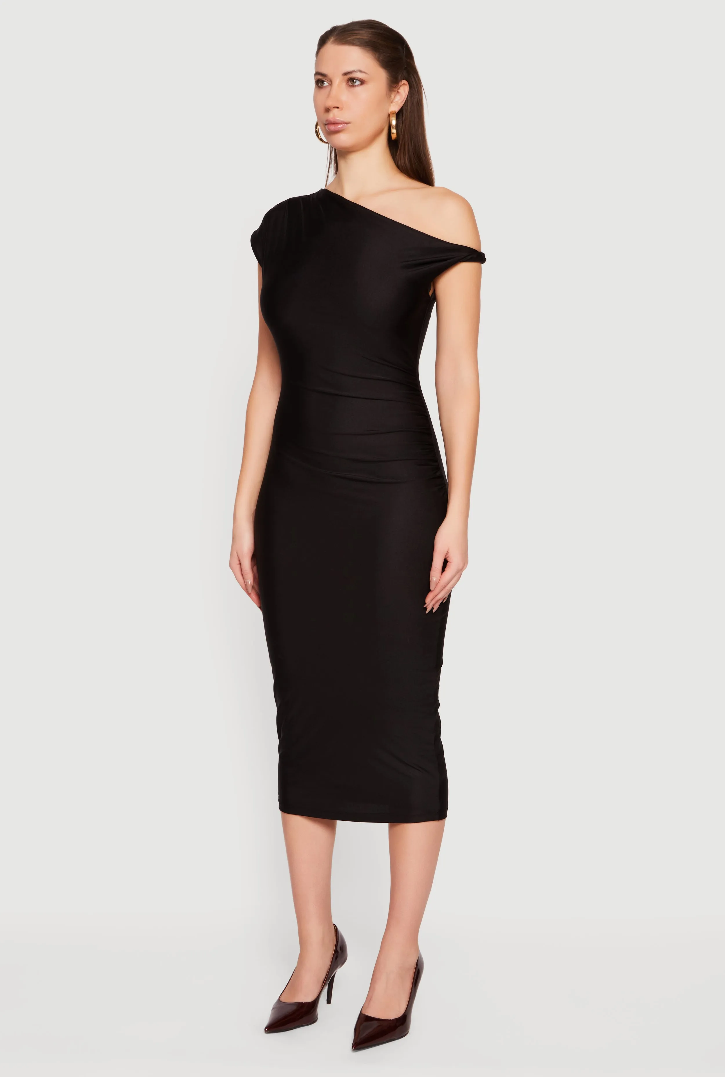 One Shoulder Cap Sleeve Ruched Midi Dress sold by Rainbow product image thumbnail 3