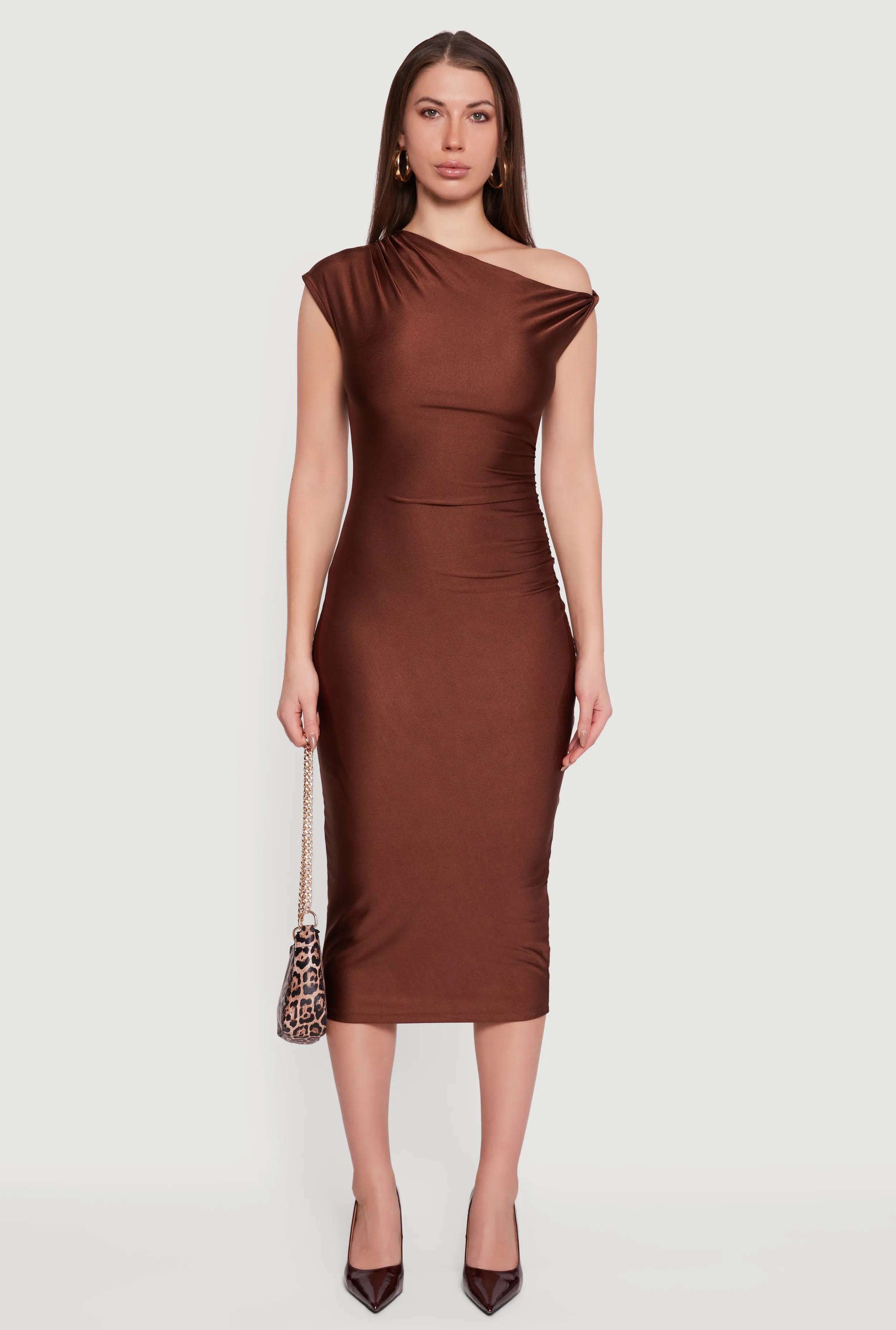 One Shoulder Cap Sleeve Ruched Midi Dress sold by Rainbow product image thumbnail 2