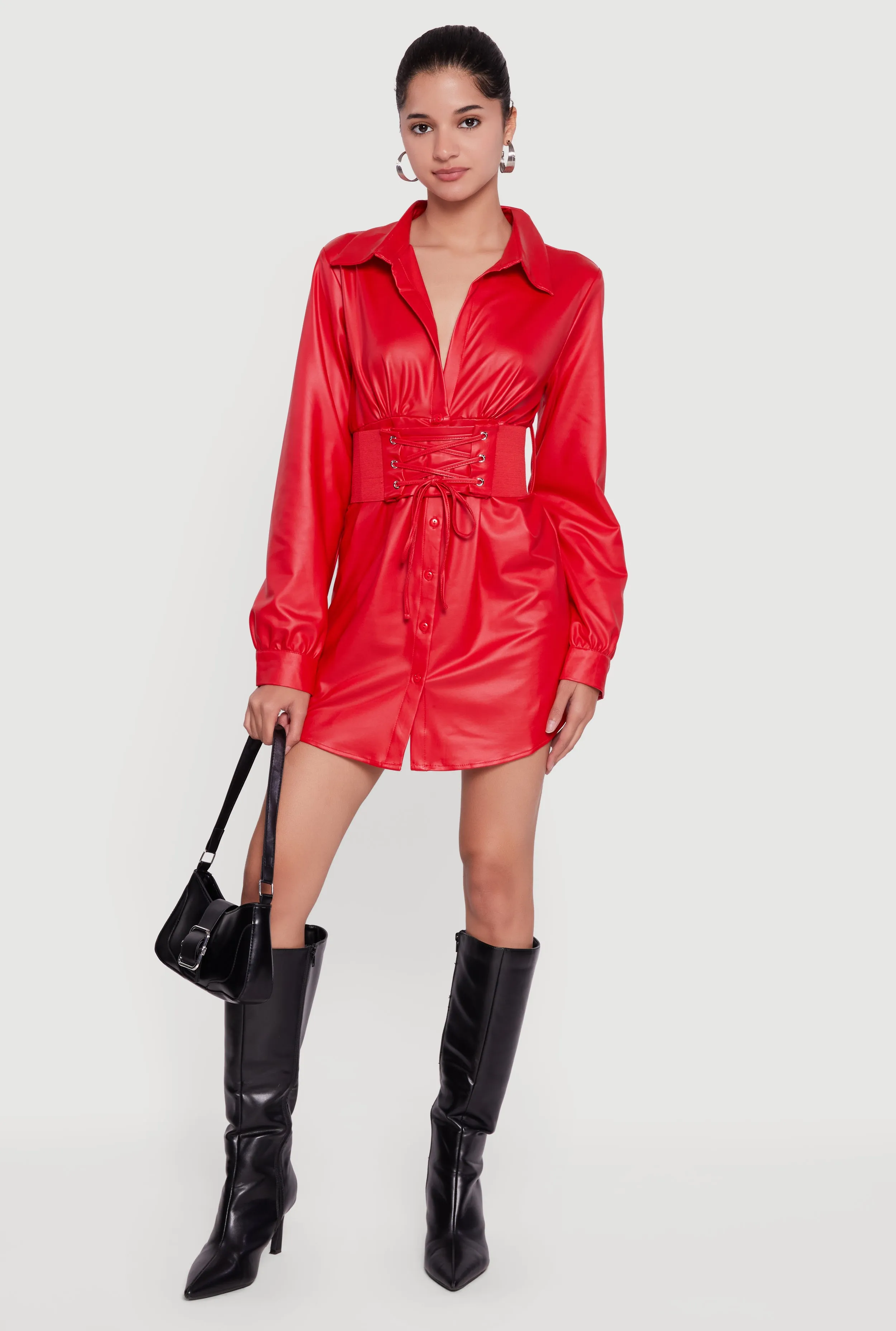 Leather Look Belted Mini Dress sold by Rainbow product image thumbnail 2