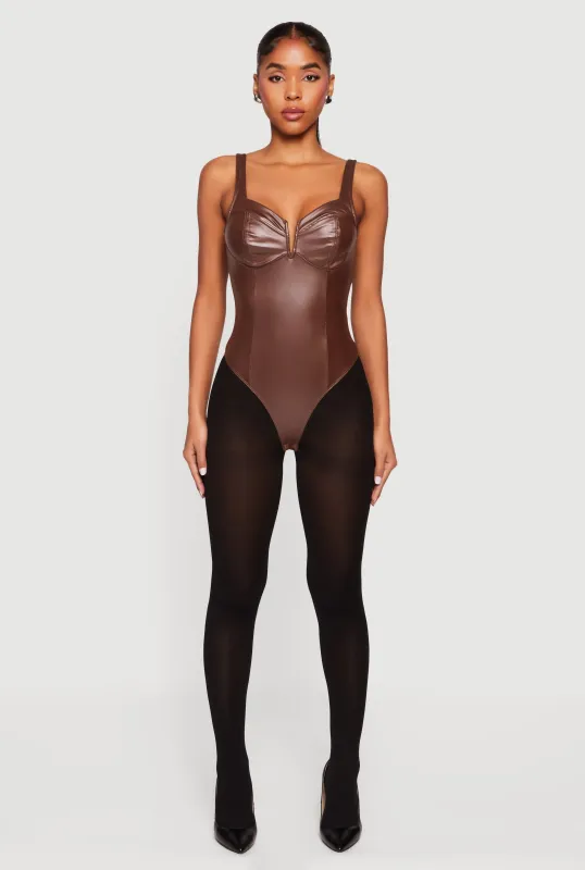 Leather Look Sleeveless Bustier Bodysuit sold by Rainbow