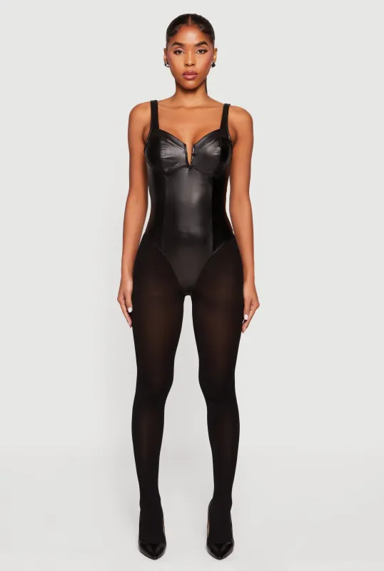 Leather Look Sleeveless Bustier Bodysuit made by iris