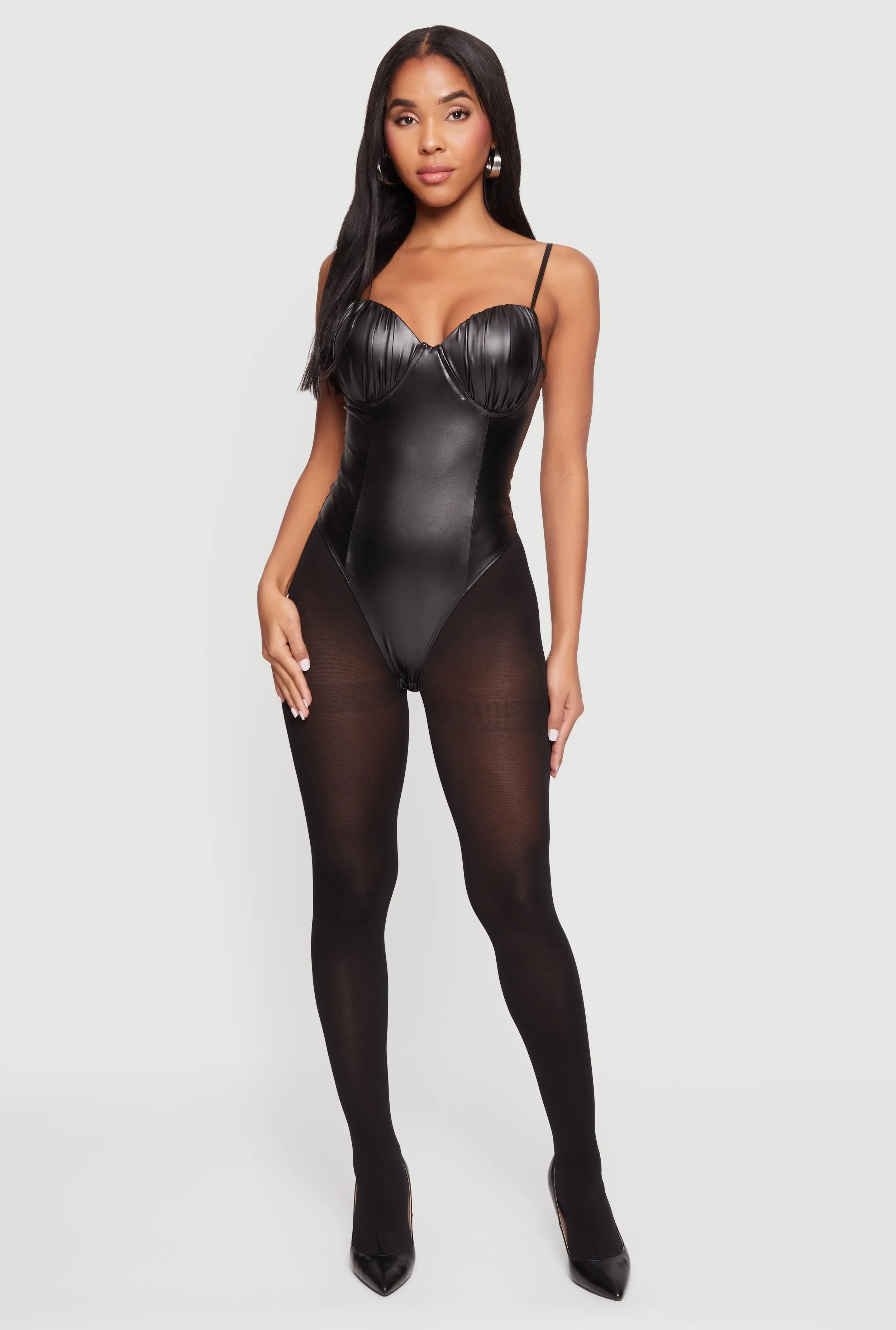 Leather Look Ruched Bustier Bodysuit sold by Rainbow product image thumbnail 2