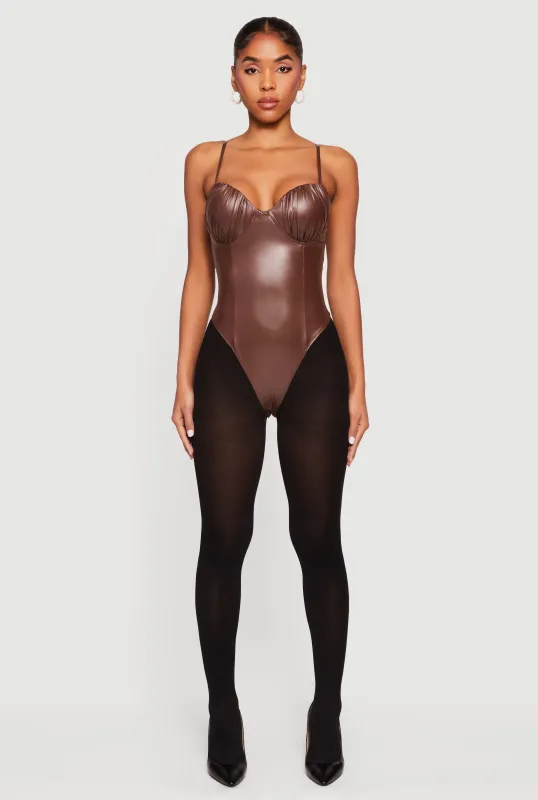Leather Look Ruched Bustier Bodysuit sold by Rainbow