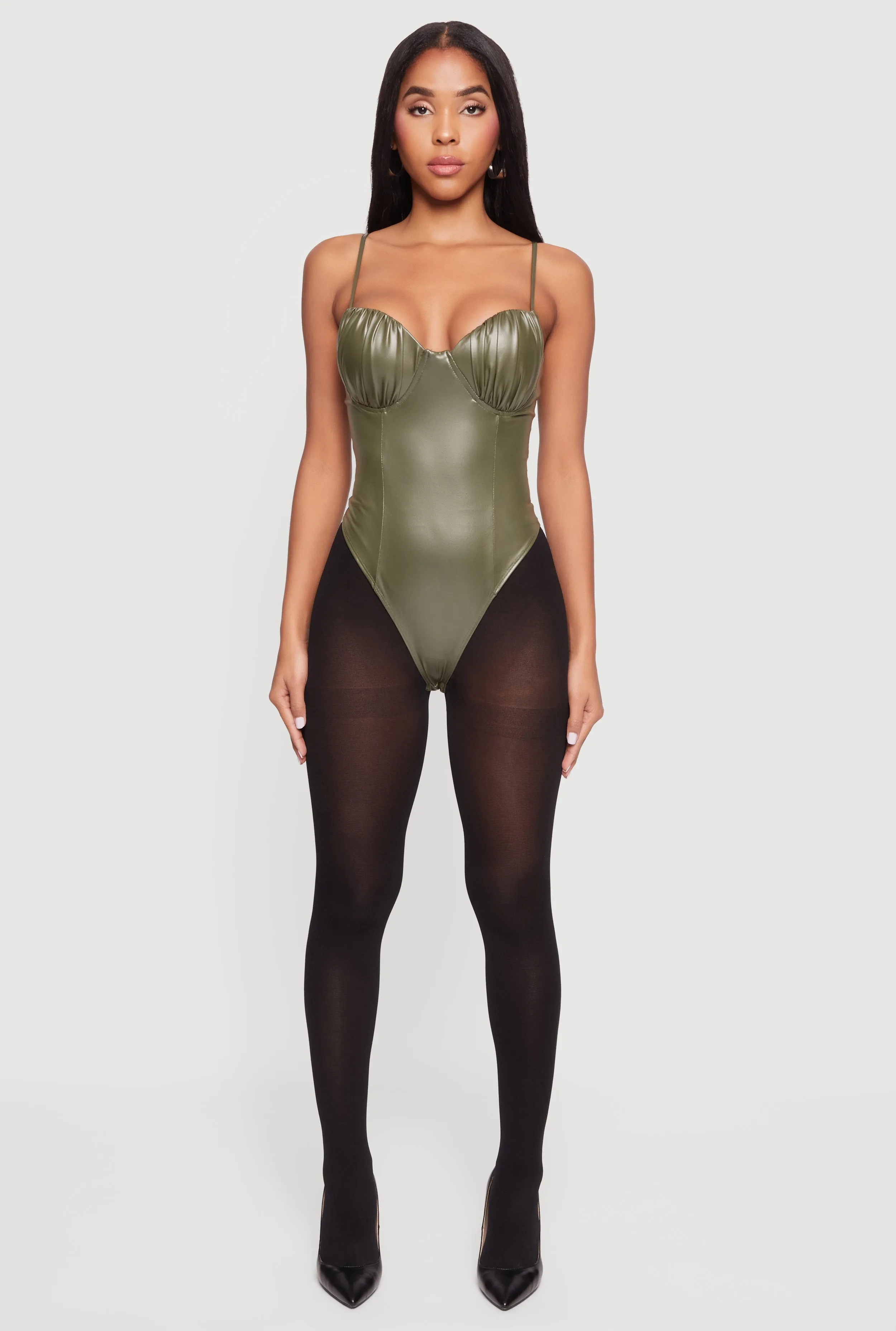 Leather Look Ruched Bustier Bodysuit sold by Rainbow product image thumbnail 3