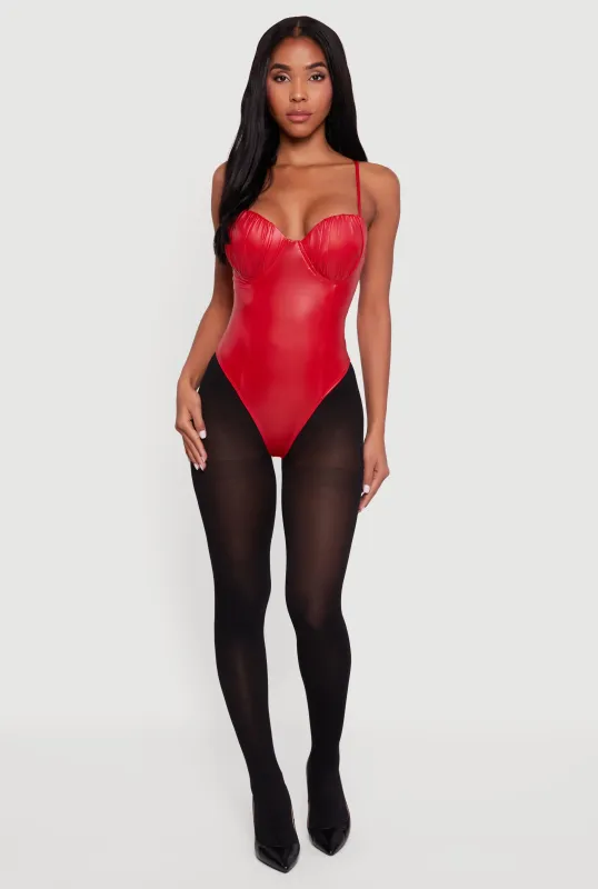 Leather Look Ruched Bustier Bodysuit sold by Rainbow