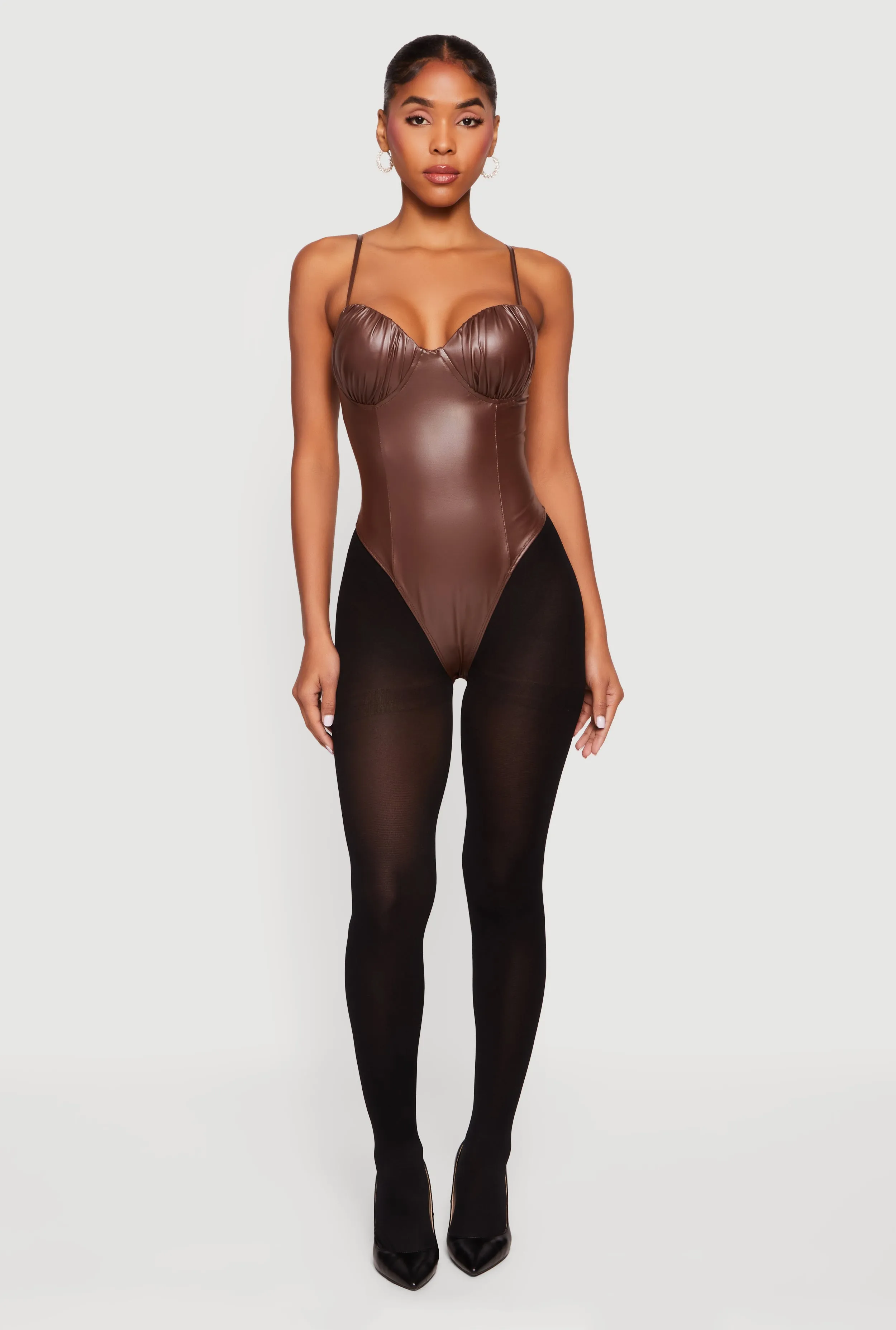 Leather Look Ruched Bustier Bodysuit sold by Rainbow product image thumbnail 3