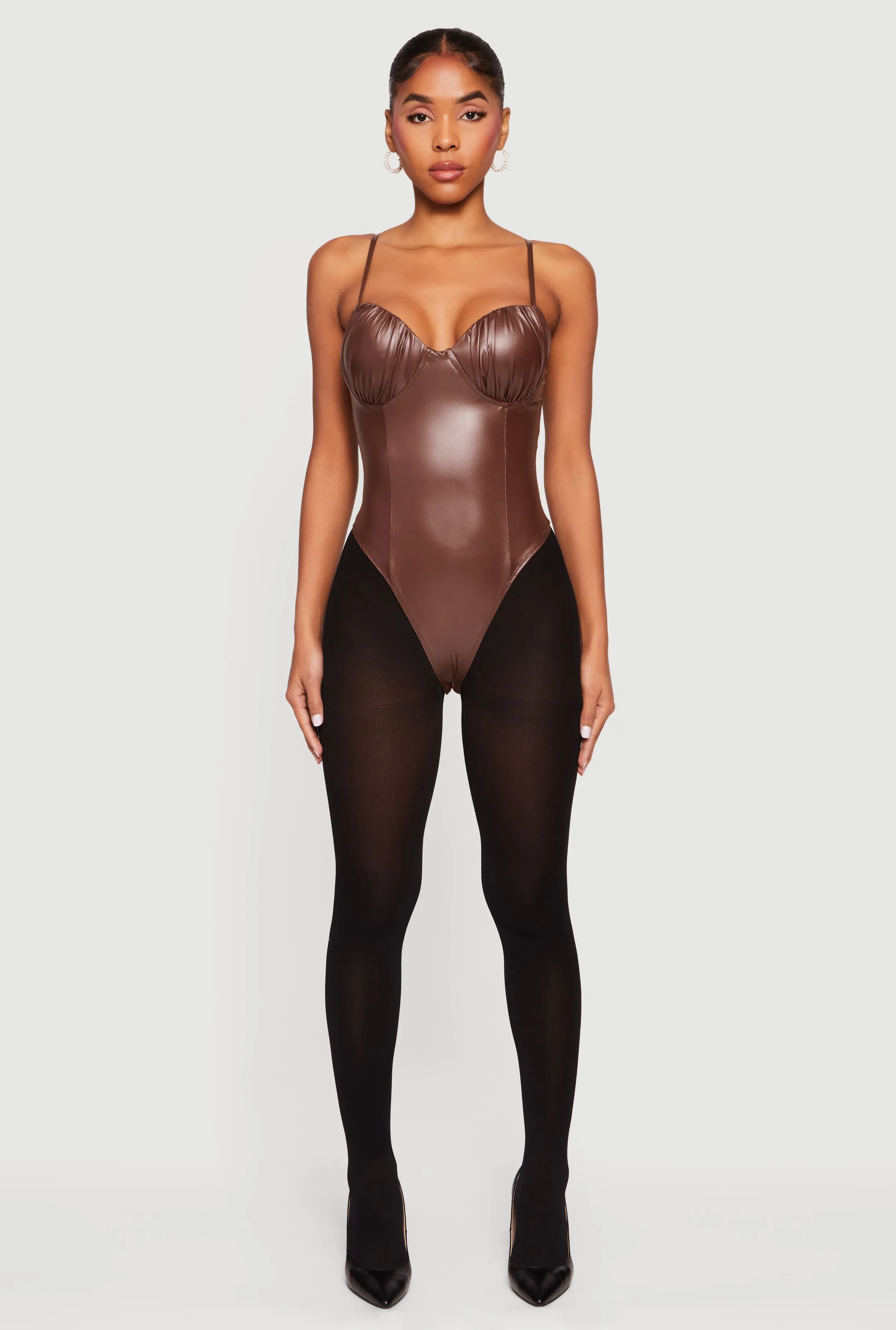 Leather Look Ruched Bustier Bodysuit sold by Rainbow