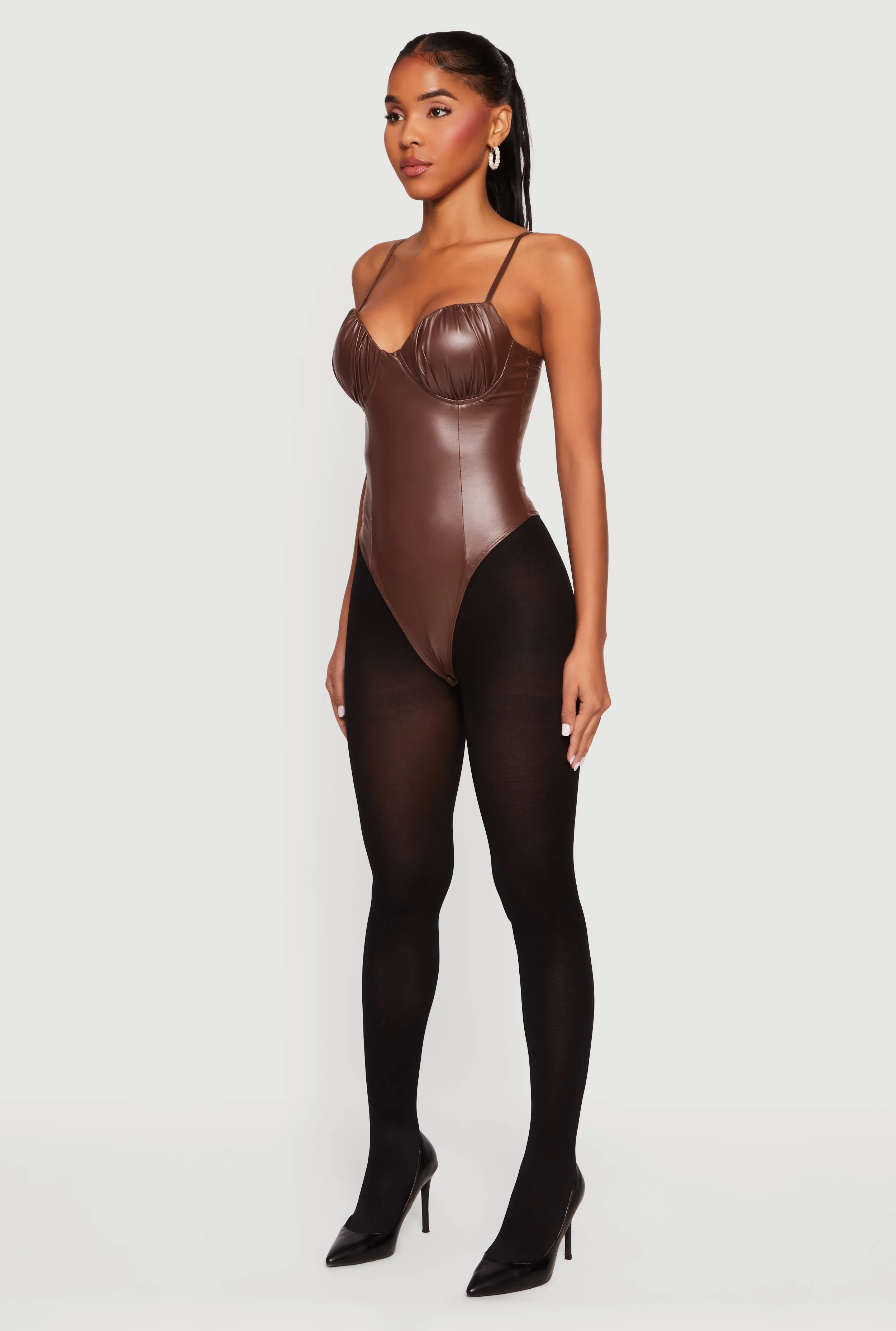 Leather Look Ruched Bustier Bodysuit sold by Rainbow product image thumbnail 5
