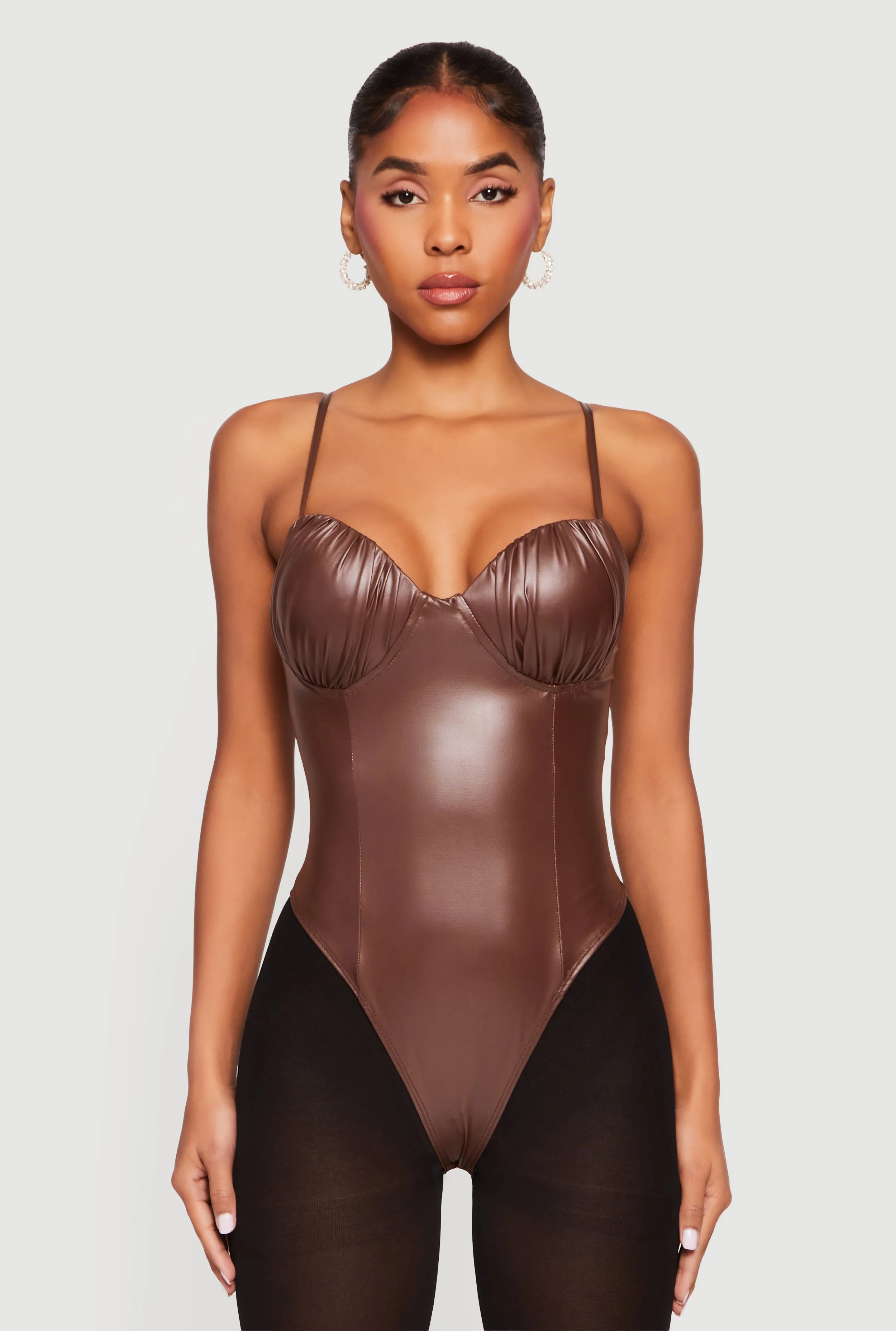 Leather Look Ruched Bustier Bodysuit sold by Rainbow product image thumbnail 2
