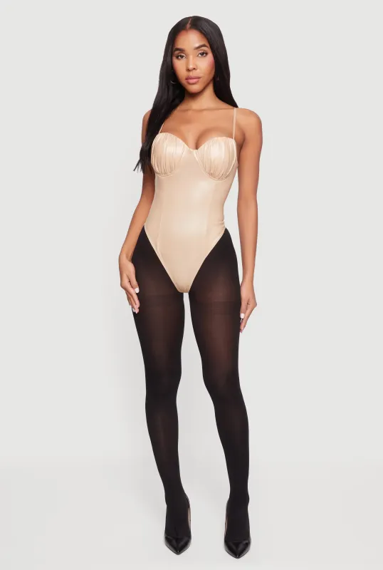 Leather Look Ruched Bustier Bodysuit sold by Rainbow