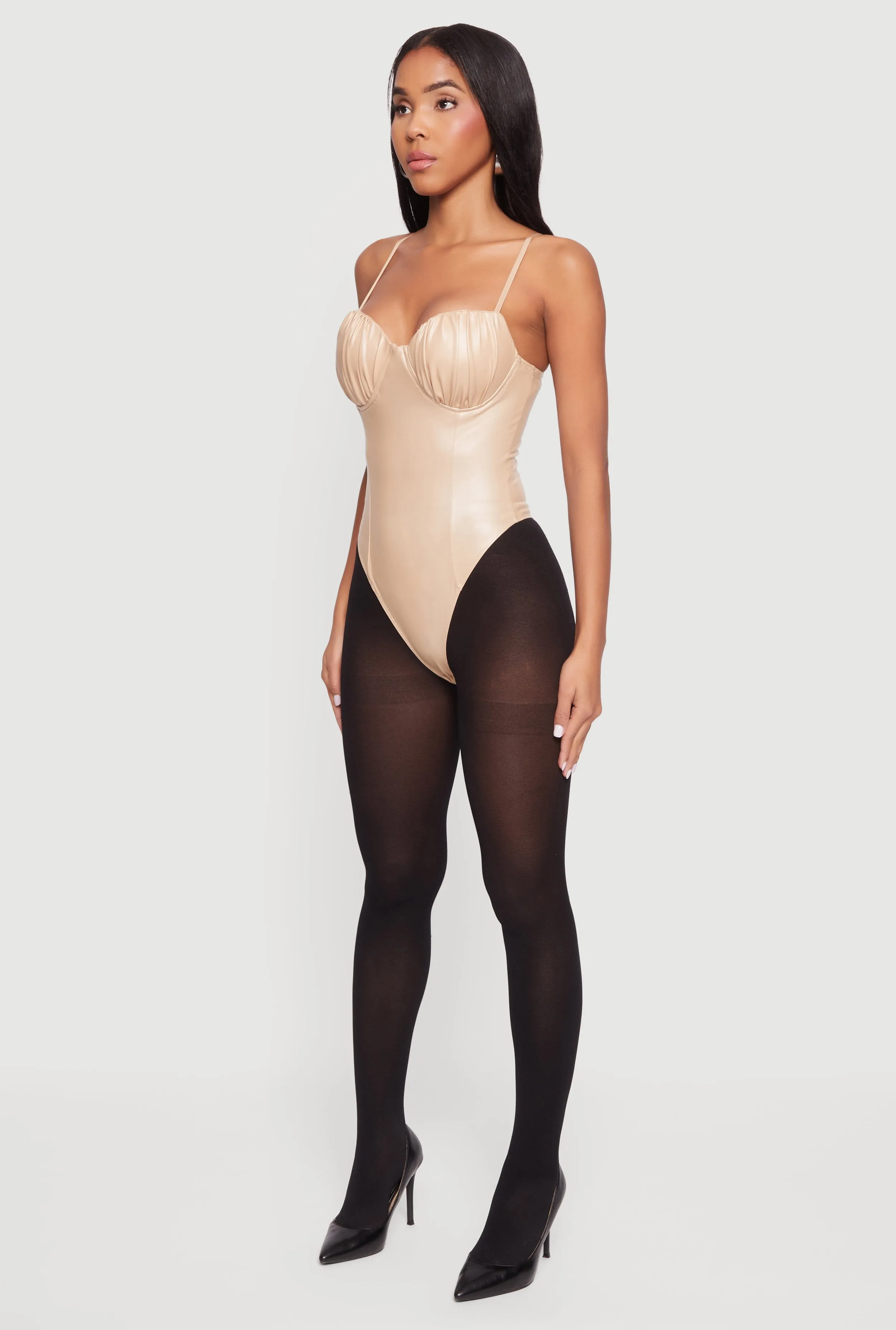 Leather Look Ruched Bustier Bodysuit sold by Rainbow product image thumbnail 5