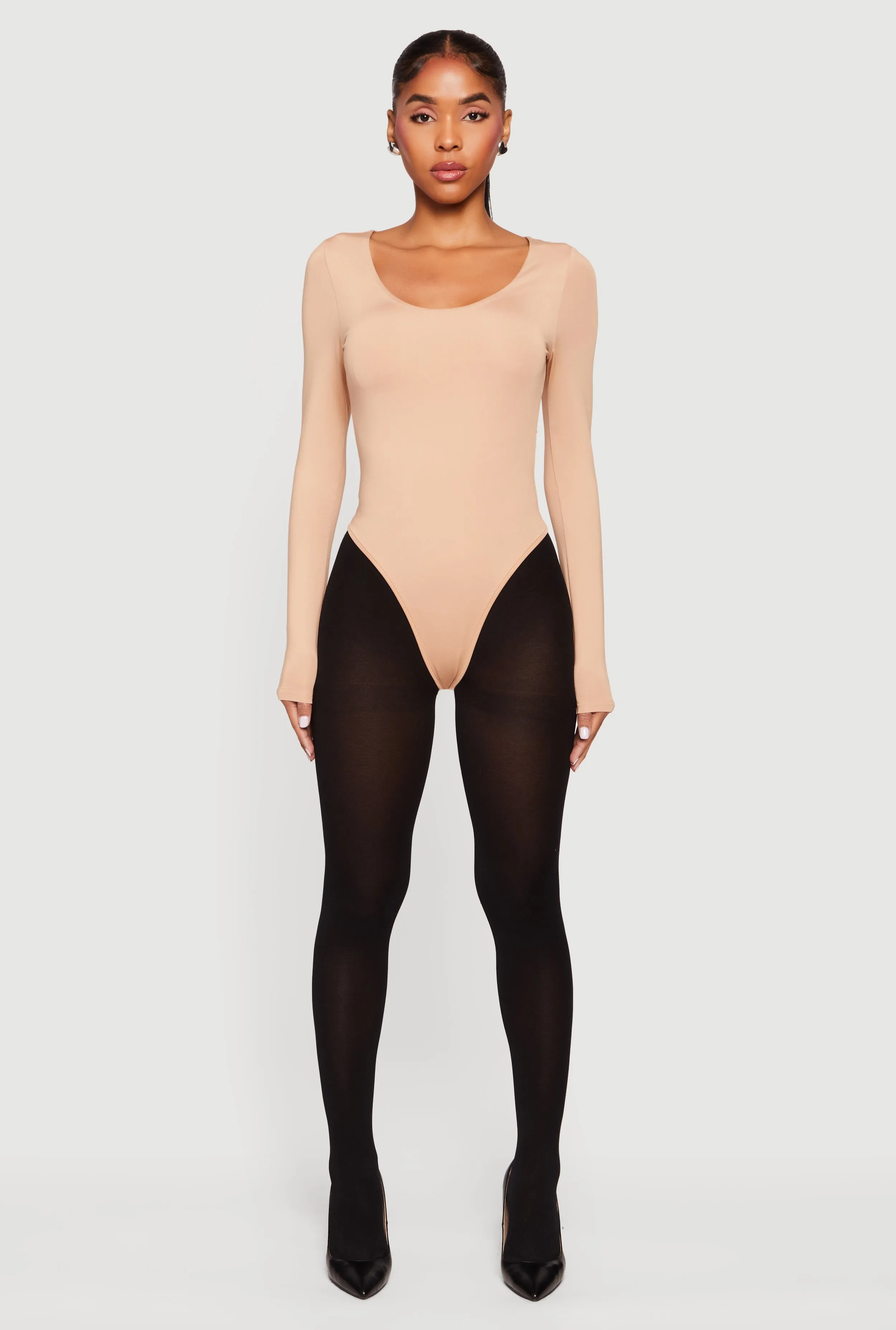 Solid Long Sleeve Scoop Neck Bodysuit sold by Rainbow