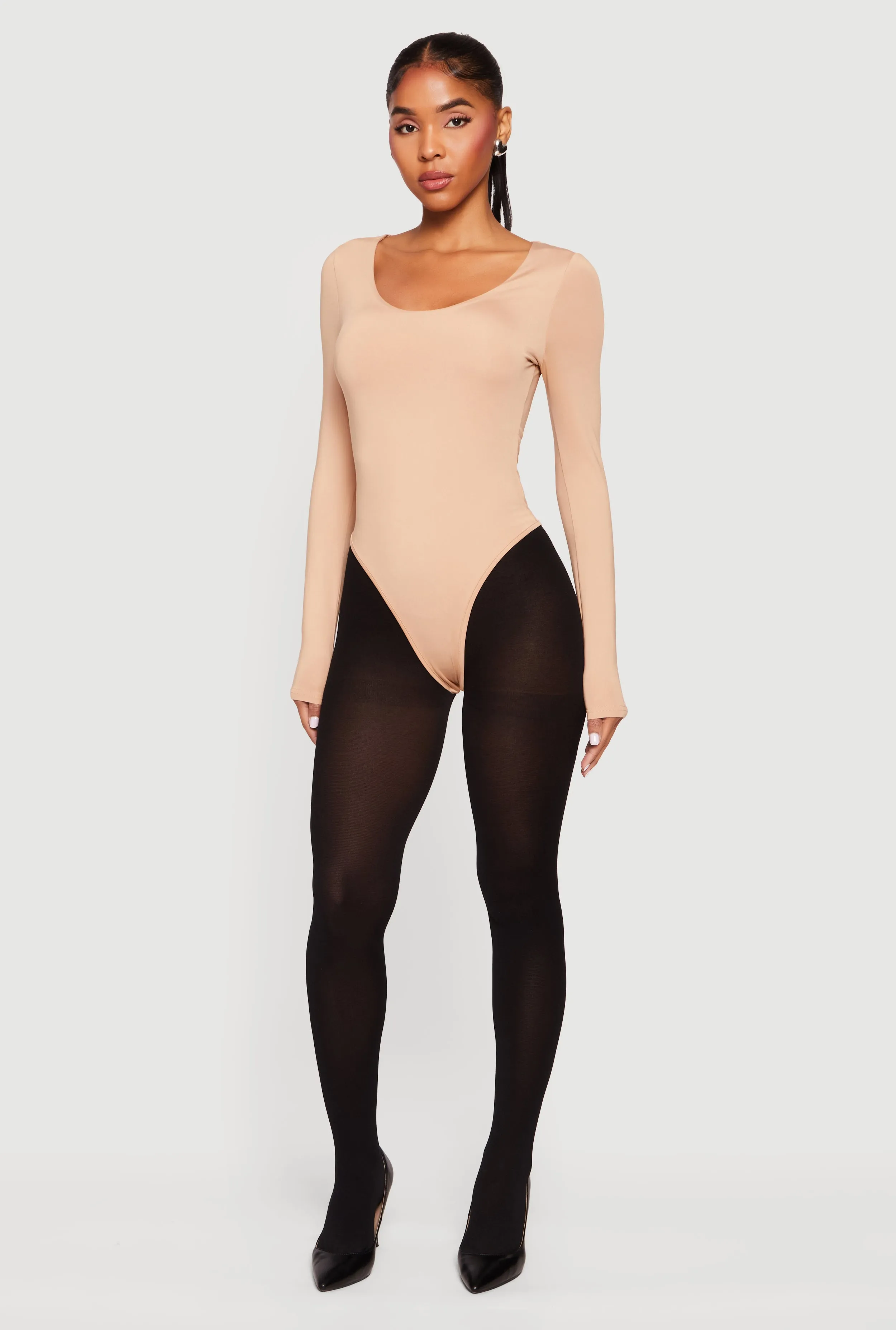 Solid Long Sleeve Scoop Neck Bodysuit sold by Rainbow product image thumbnail 3