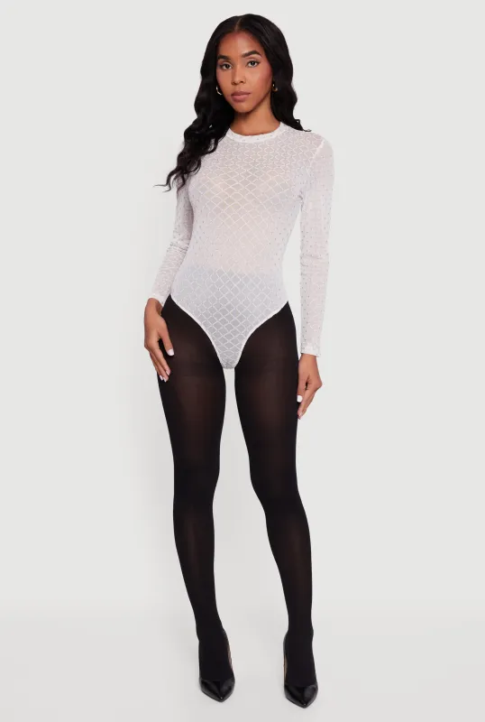 Glitter Patterned Velvet Burnout Mesh Bodysuit sold by Rainbow