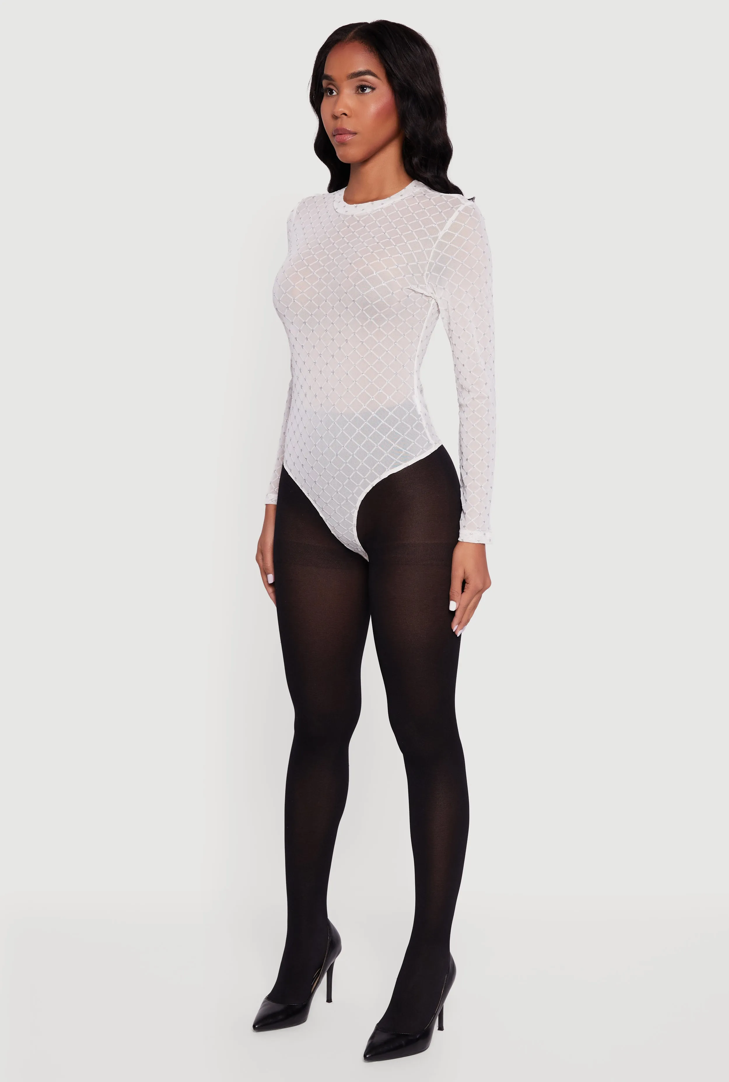 Glitter Patterned Velvet Burnout Mesh Bodysuit sold by Rainbow product image thumbnail 5