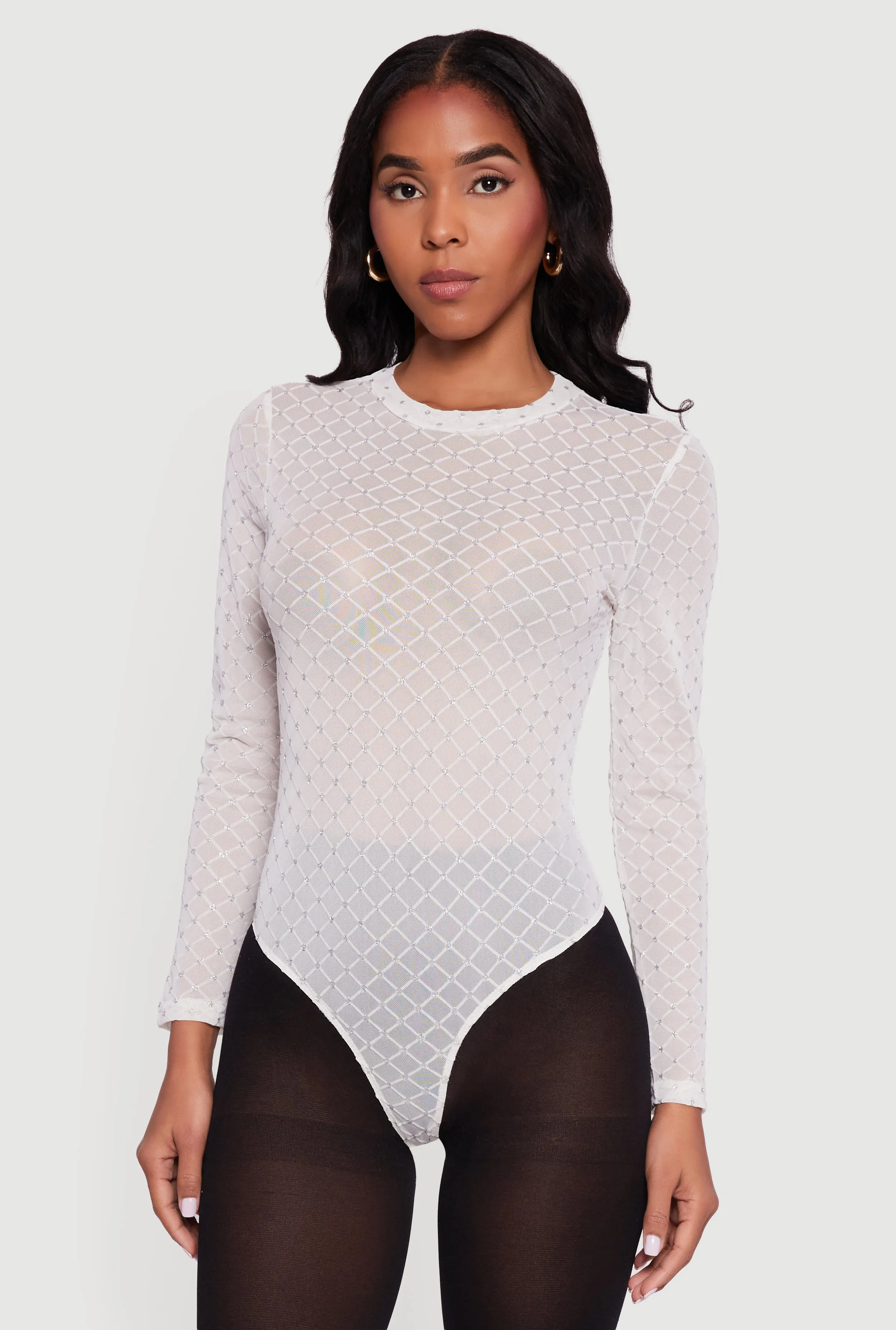 Glitter Patterned Velvet Burnout Mesh Bodysuit sold by Rainbow product image thumbnail 2