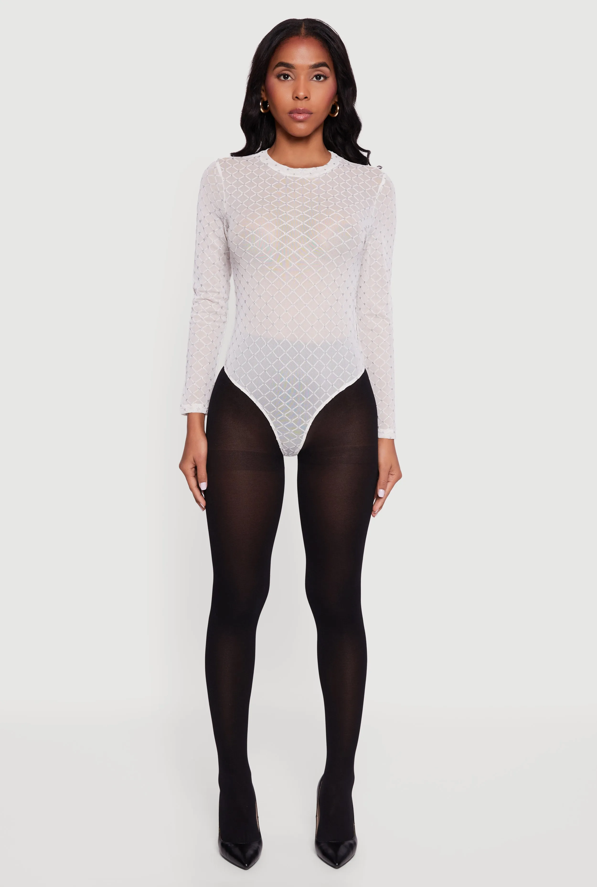 Glitter Patterned Velvet Burnout Mesh Bodysuit sold by Rainbow product image thumbnail 3