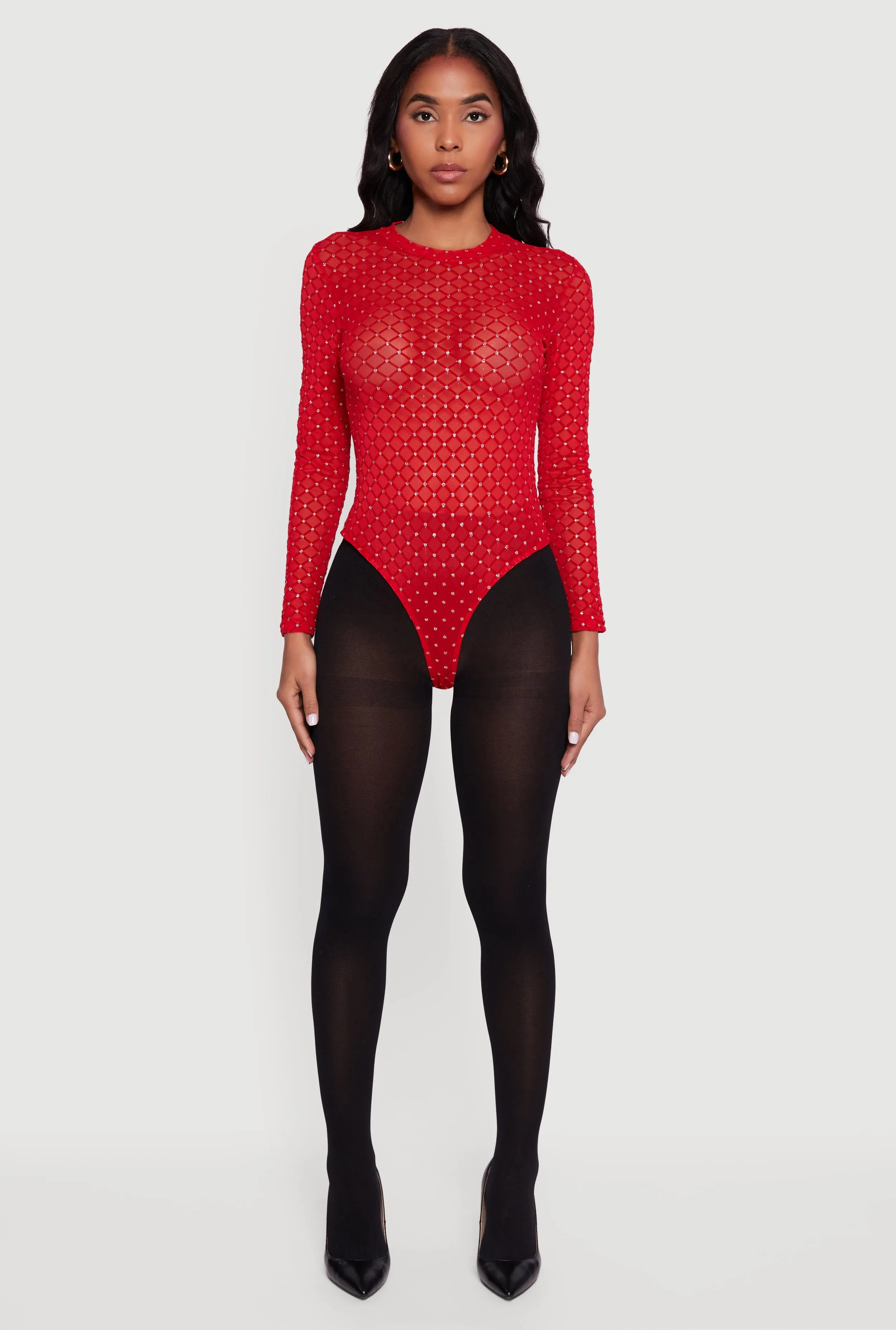 Glitter Patterned Velvet Burnout Mesh Bodysuit sold by Rainbow product image thumbnail 3